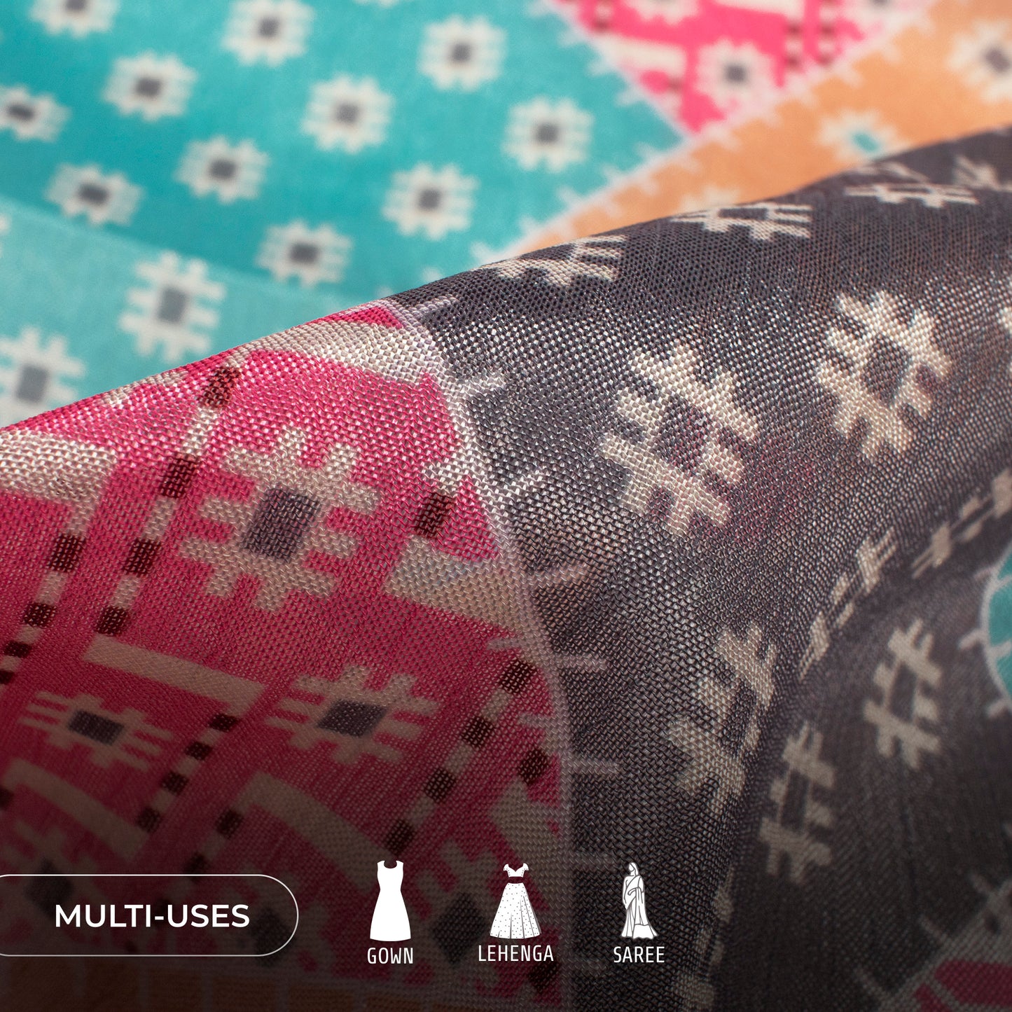 Coloring Geometric Digital Print Poly Chinnon Chiffon Fabric