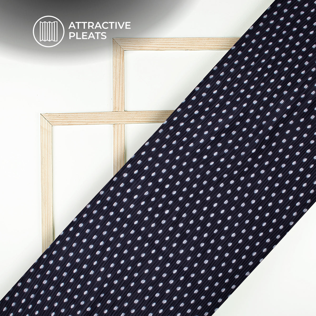 Dark Blue Polka Dots Digital Print Georgette Pleated Fabric