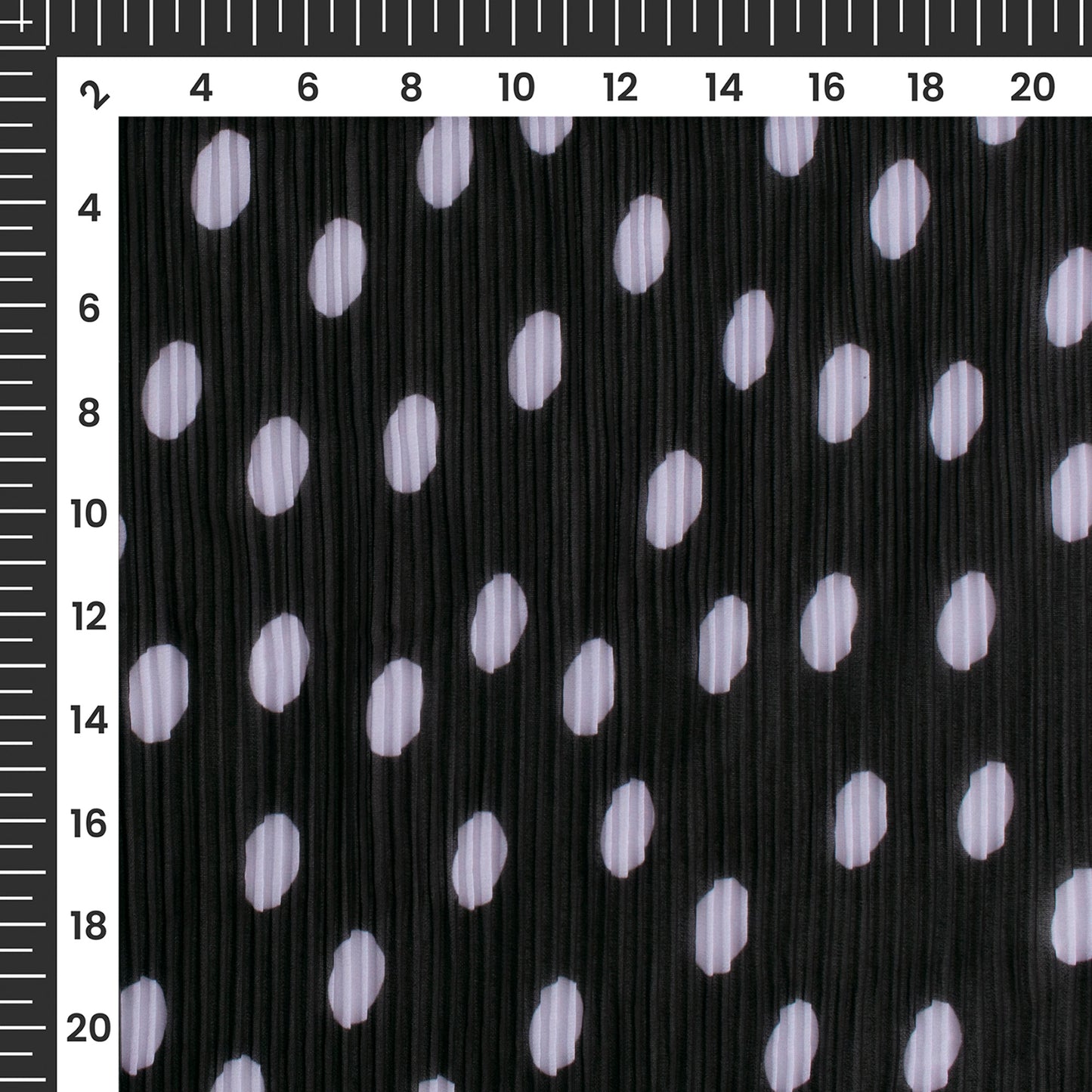 Black Polka Dots Digital Print Georgette Pleated Fabric