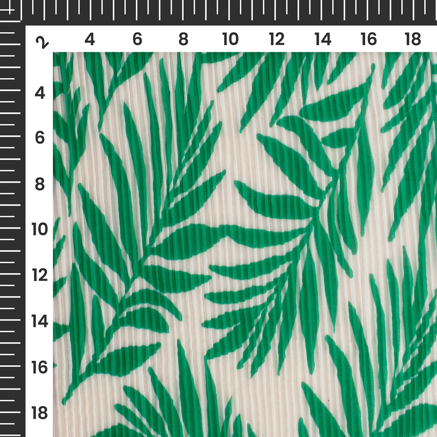 Kelly Green Leaf Digital Print Georgette Pleated Fabric
