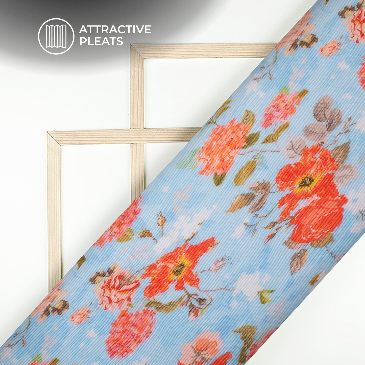 Fire Orange Floral Digital Print Georgette Pleated Fabric