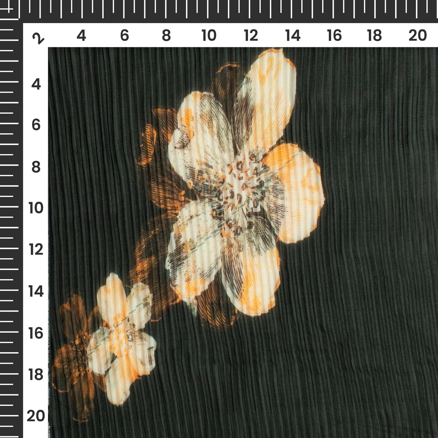 Choclate Black Floral Digital Print Georgette Pleated Fabric