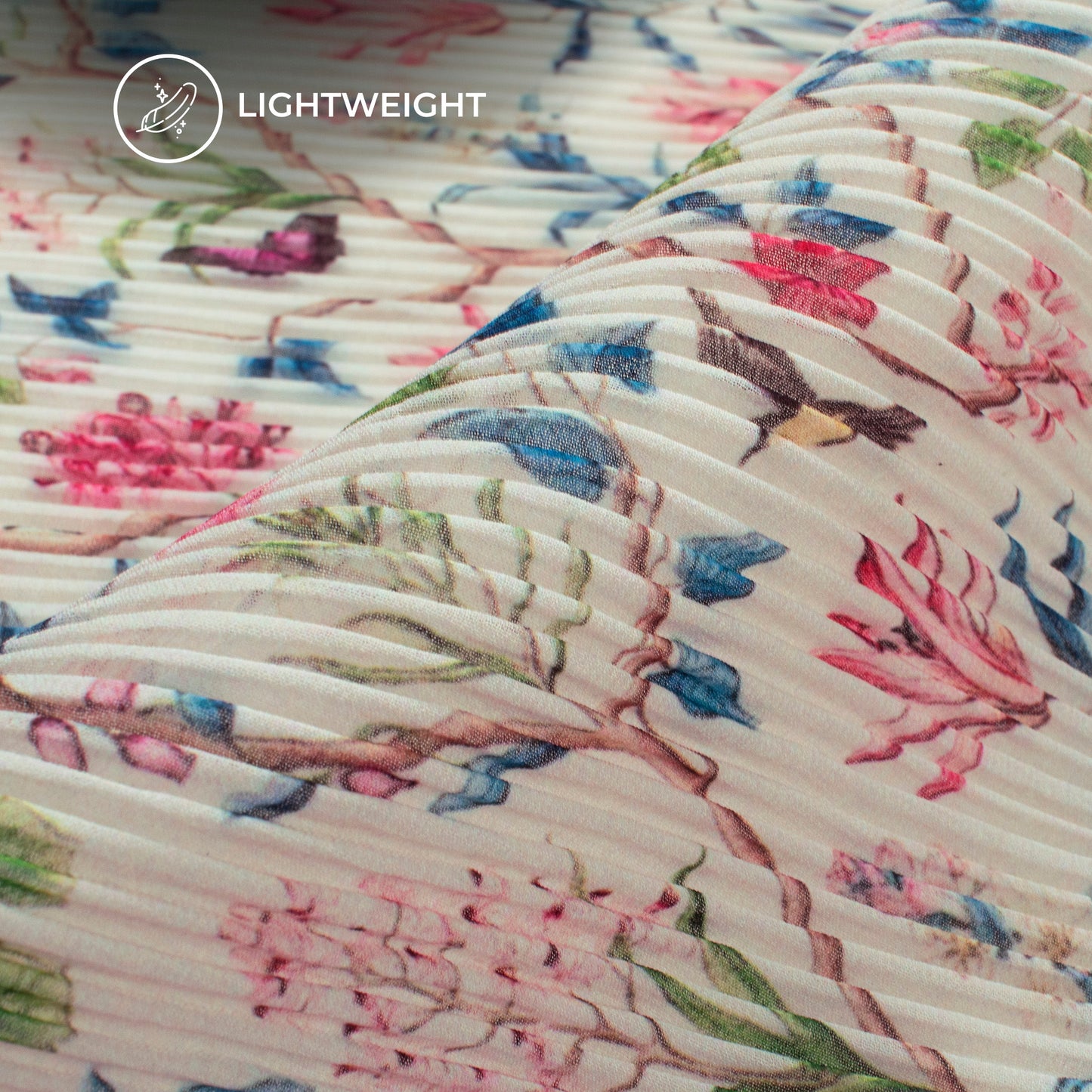 baby Pink Floral Digital Print Georgette Pleated Fabric