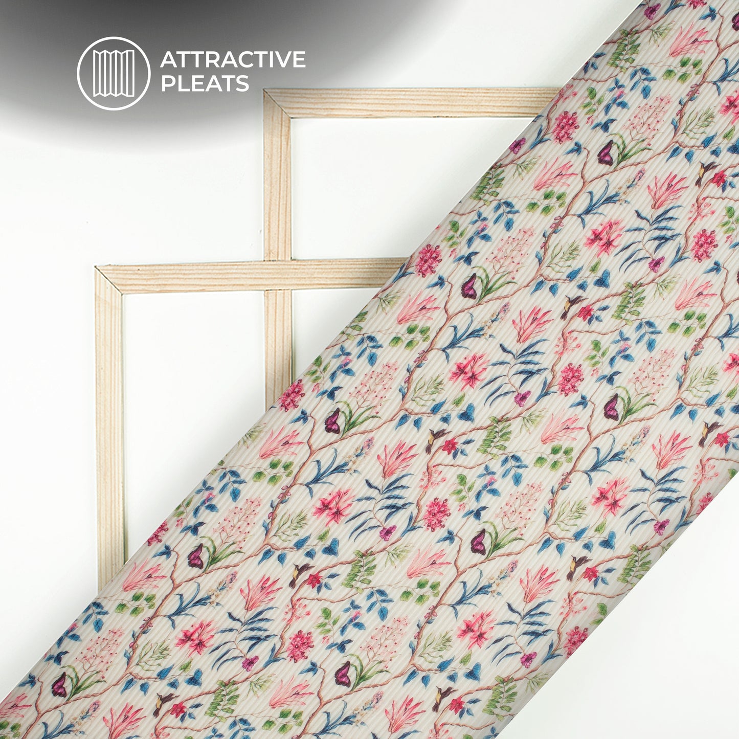 baby Pink Floral Digital Print Georgette Pleated Fabric