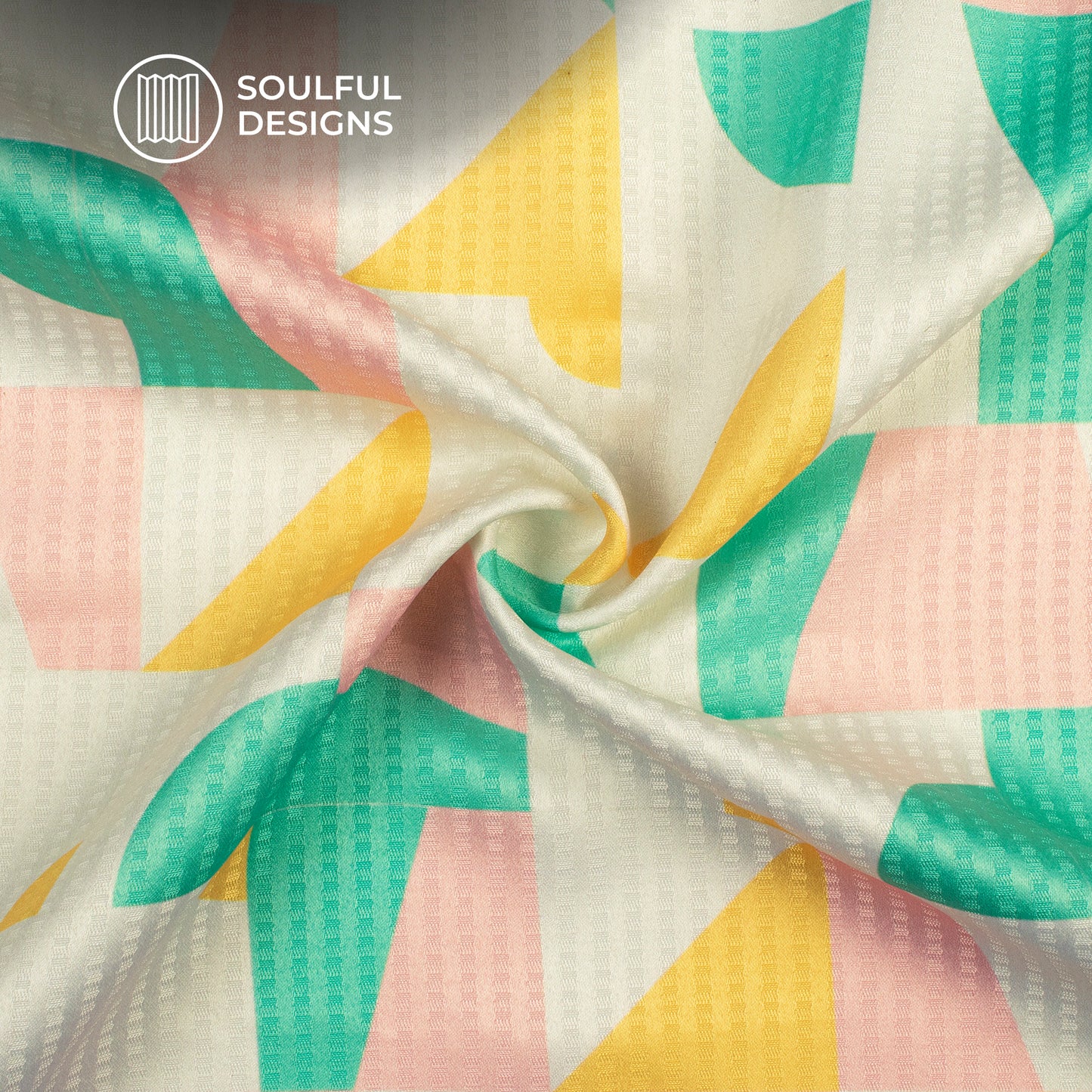 Cream And Mint Green Geometric Pattaern Digital Print Sherwani Fabric