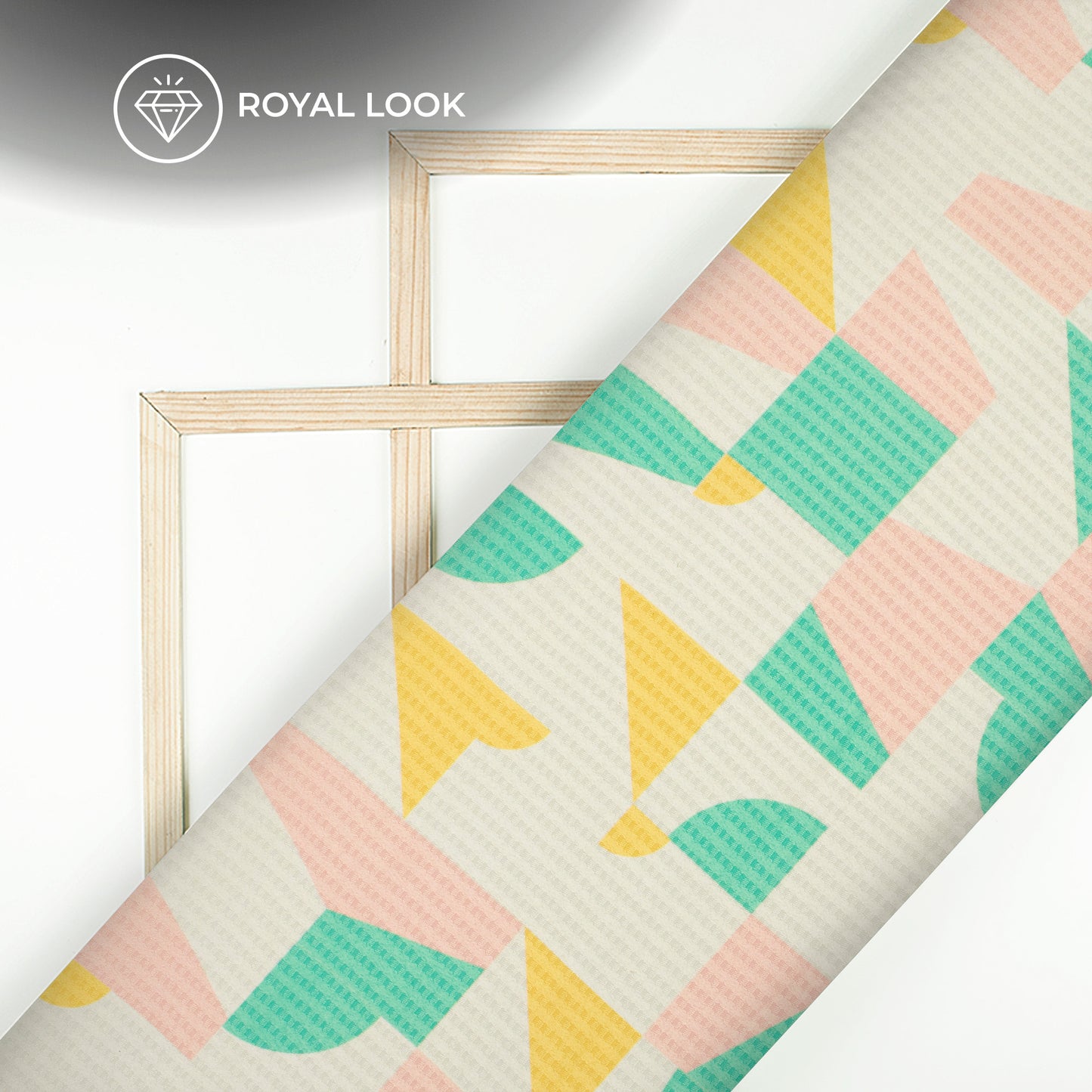 Cream And Mint Green Geometric Pattaern Digital Print Sherwani Fabric