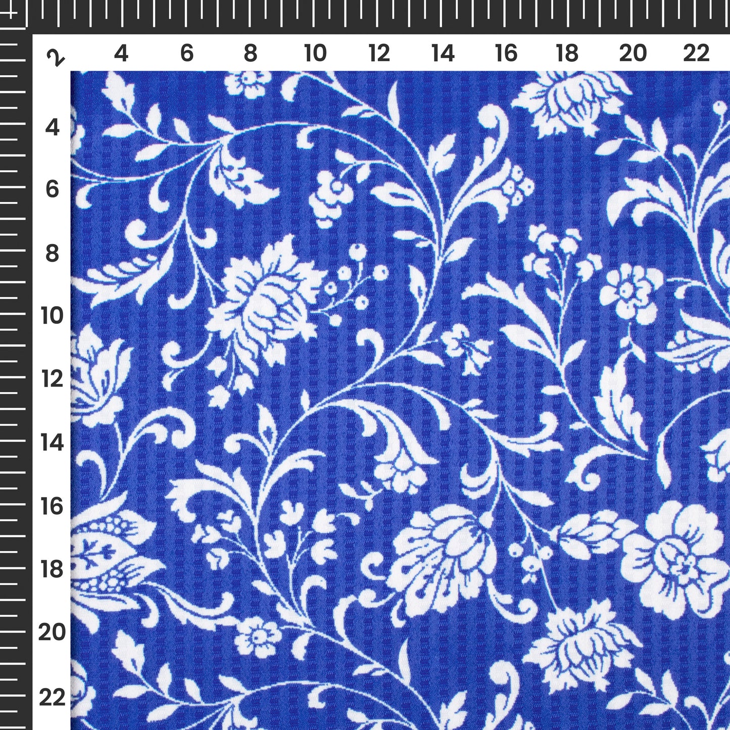 Lapis Blue And White Floral Pattaern Digital Print Sherwani Fabric