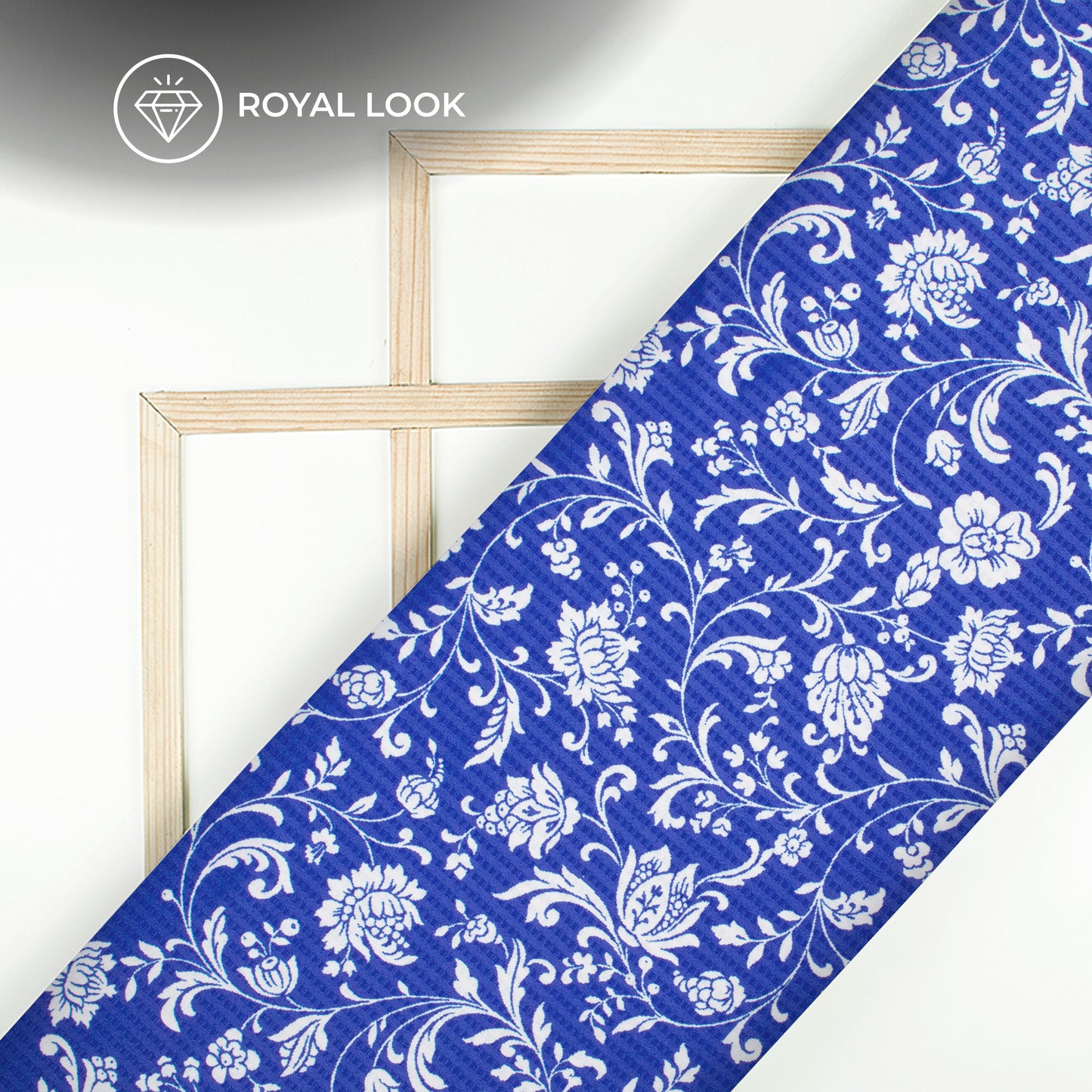 Lapis Blue And White Floral Pattaern Digital Print Sherwani Fabric