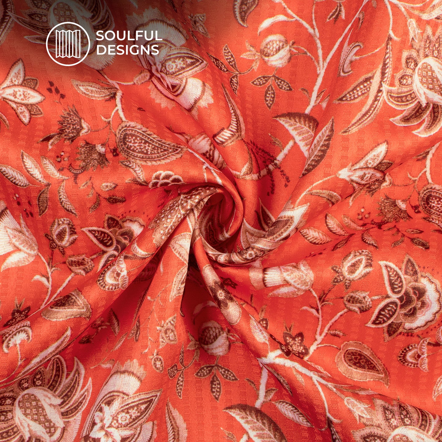 Rose Red And Brown Floral Pattaern Digital Print Sherwani Fabric