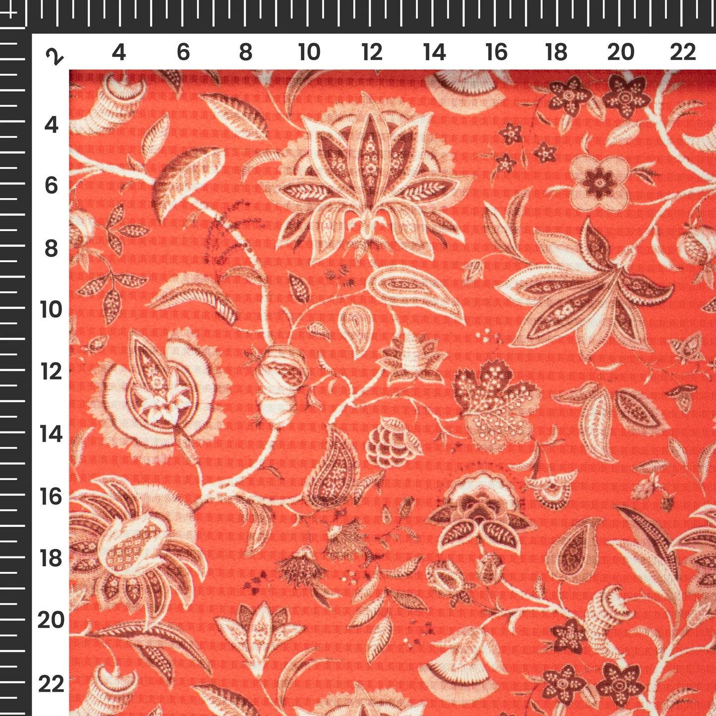 Rose Red And Brown Floral Pattaern Digital Print Sherwani Fabric