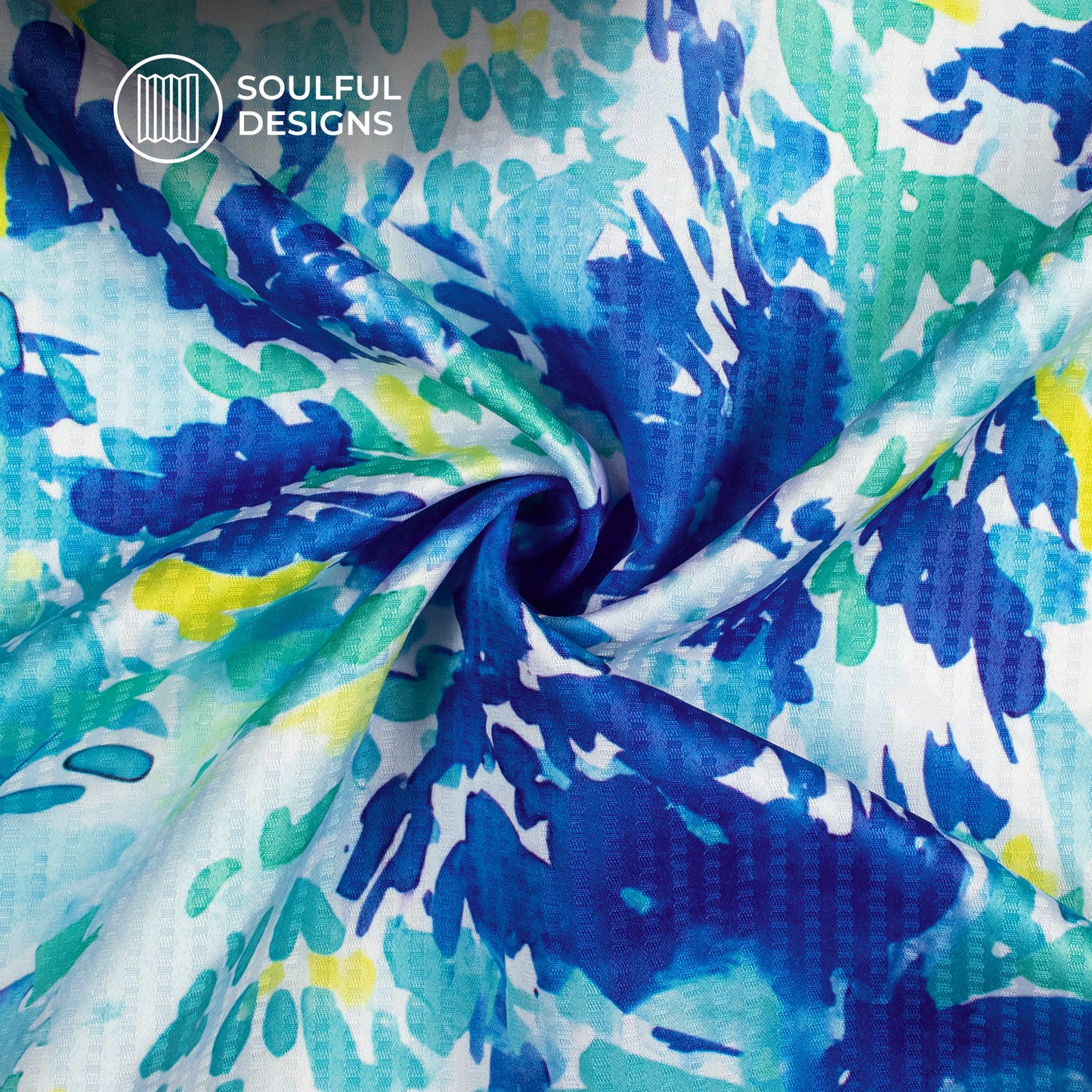 Blue And White Leaf Pattern Digital Print Sherwani Fabric