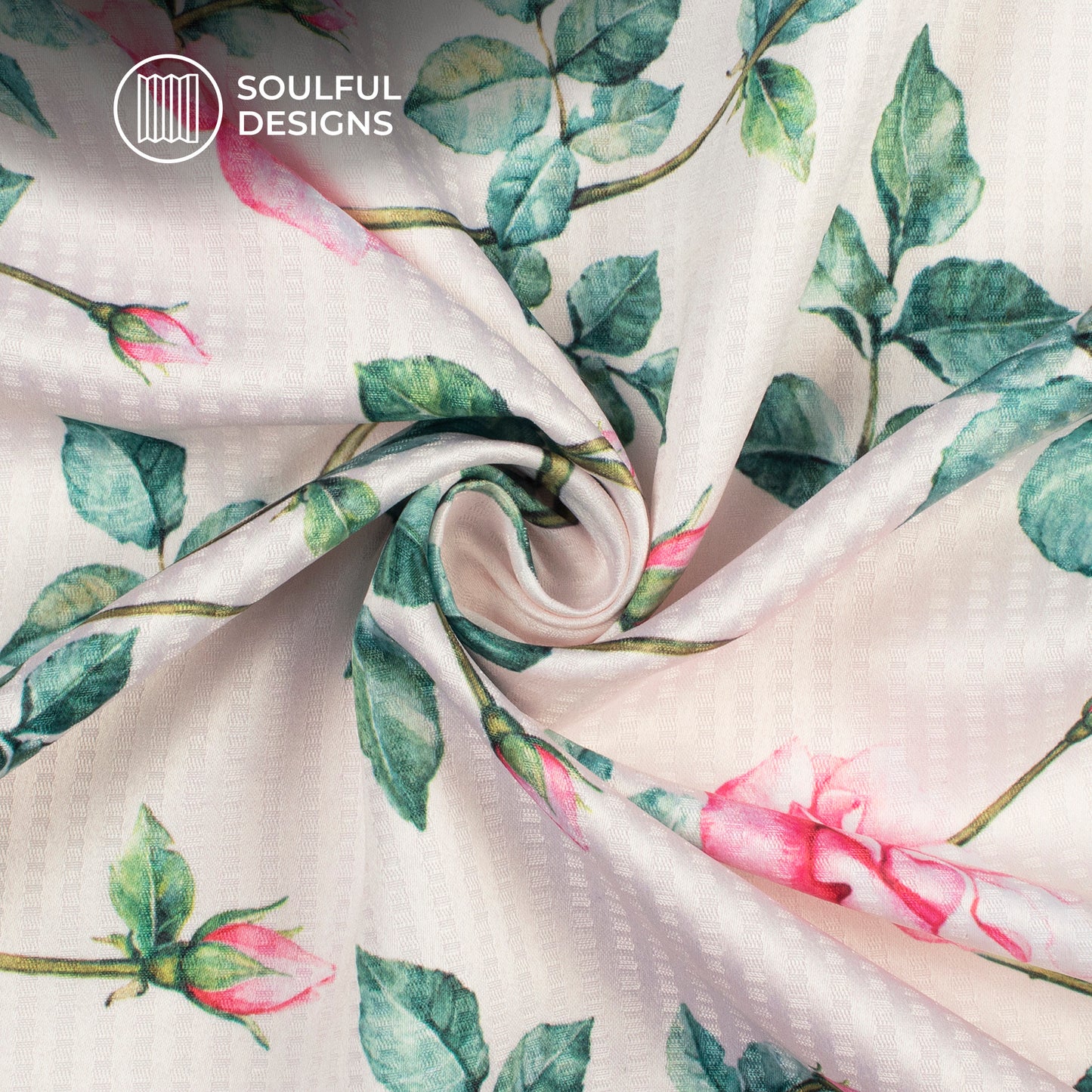 Off White And Pink Floral Pattern Digital Print Sherwani Fabric