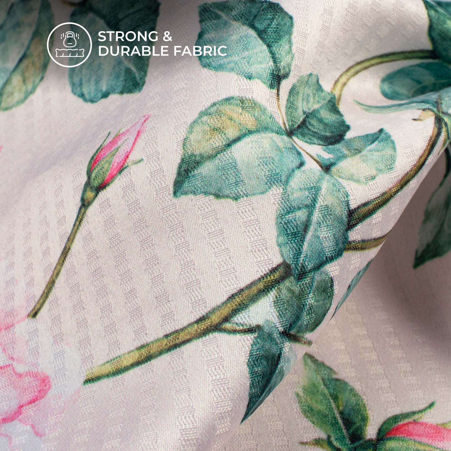 Off White And Pink Floral Pattern Digital Print Sherwani Fabric