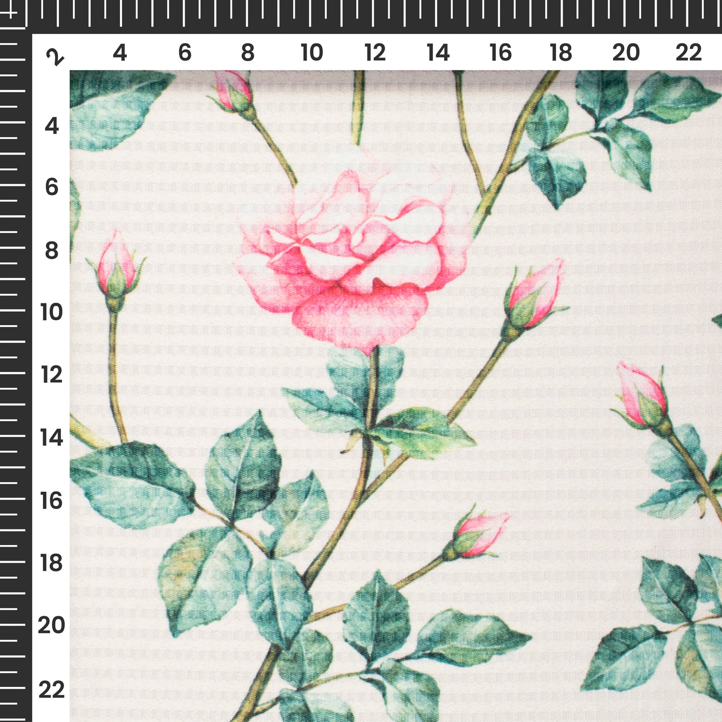 Off White And Pink Floral Pattern Digital Print Sherwani Fabric