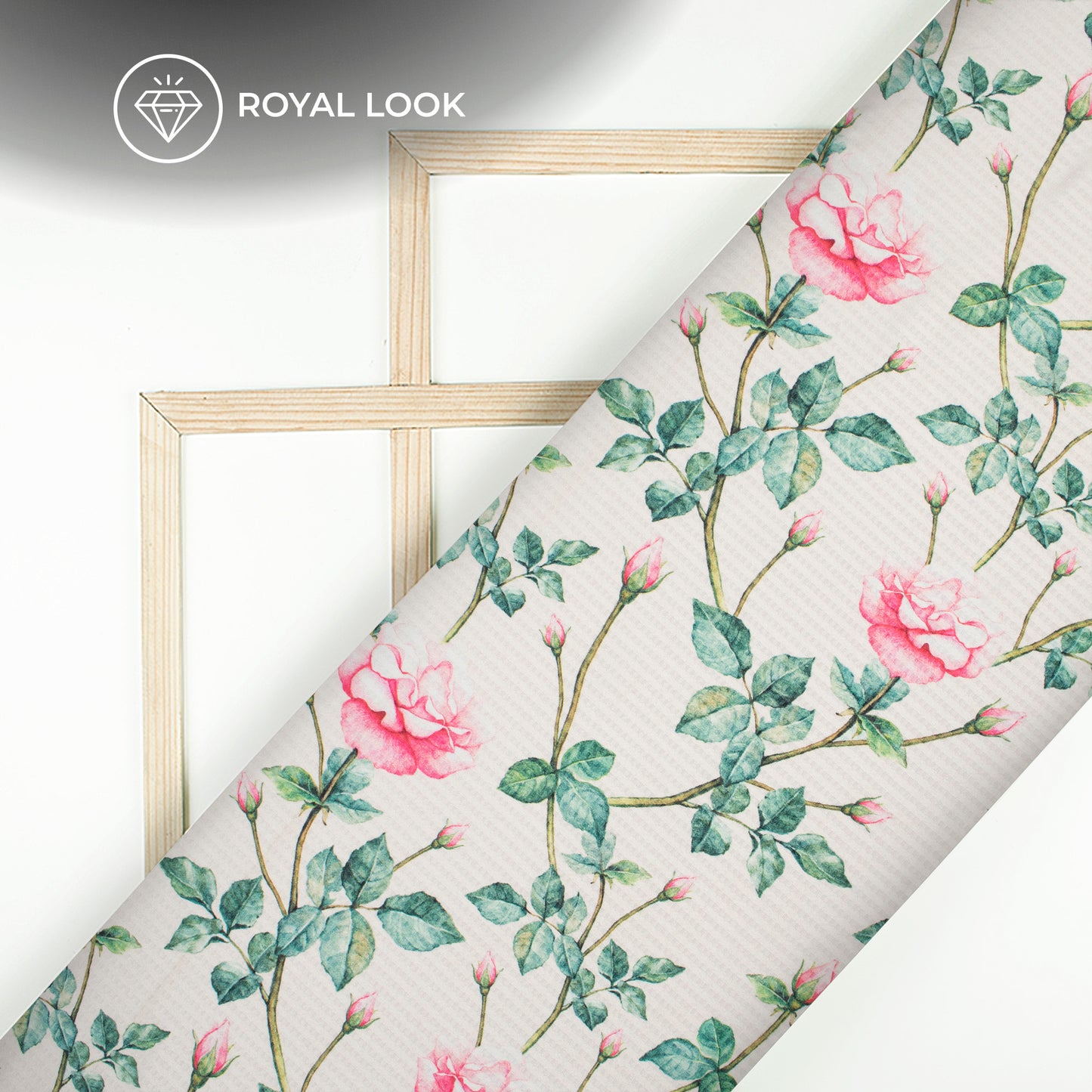 Off White And Pink Floral Pattern Digital Print Sherwani Fabric