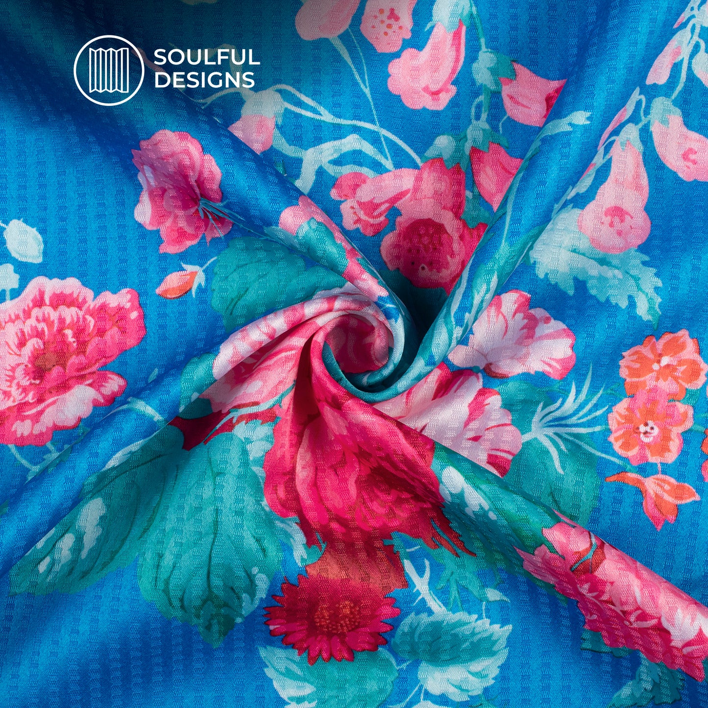 Sky Blue And Pink Floral Pattern Digital Print Sherwani Fabric