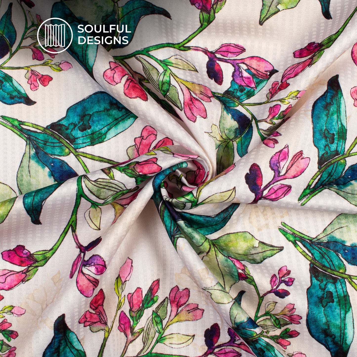 Off White And Pink Leaf Pattern Digital Print Sherwani Fabric