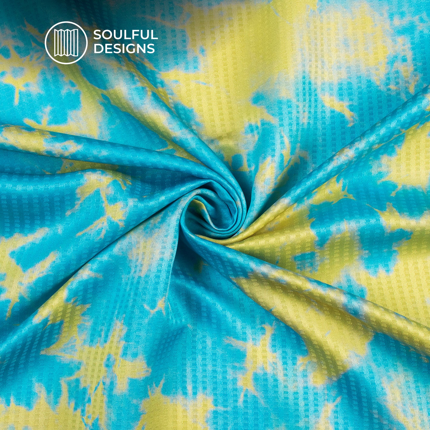 Yellow And Sky Tye And Dye Pattern Digital Print Sherwani Fabric