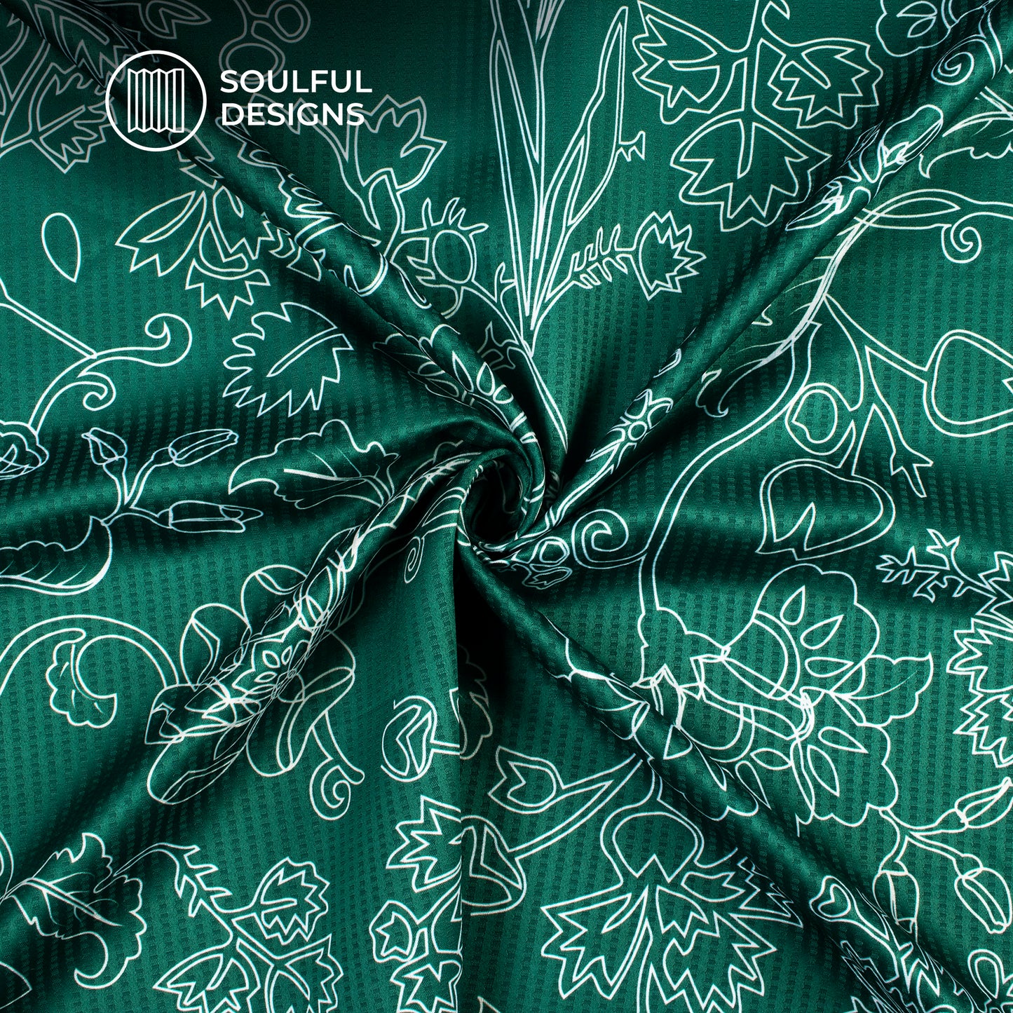 Castleton Green And White Floral Pattern Digital Print Sherwani Fabric