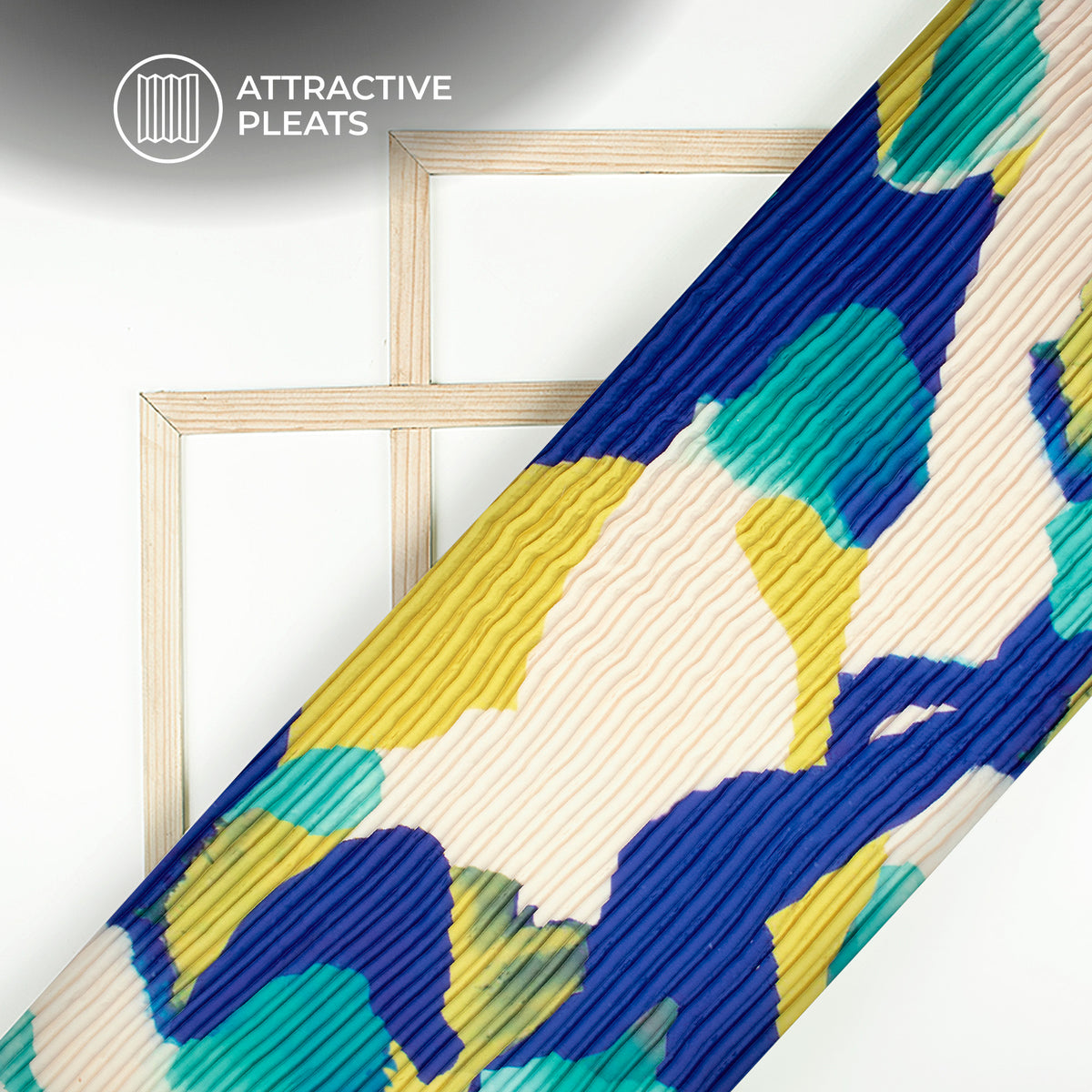 Royal Blue Abstract Digital Print Japan Satin Pleated Fabric