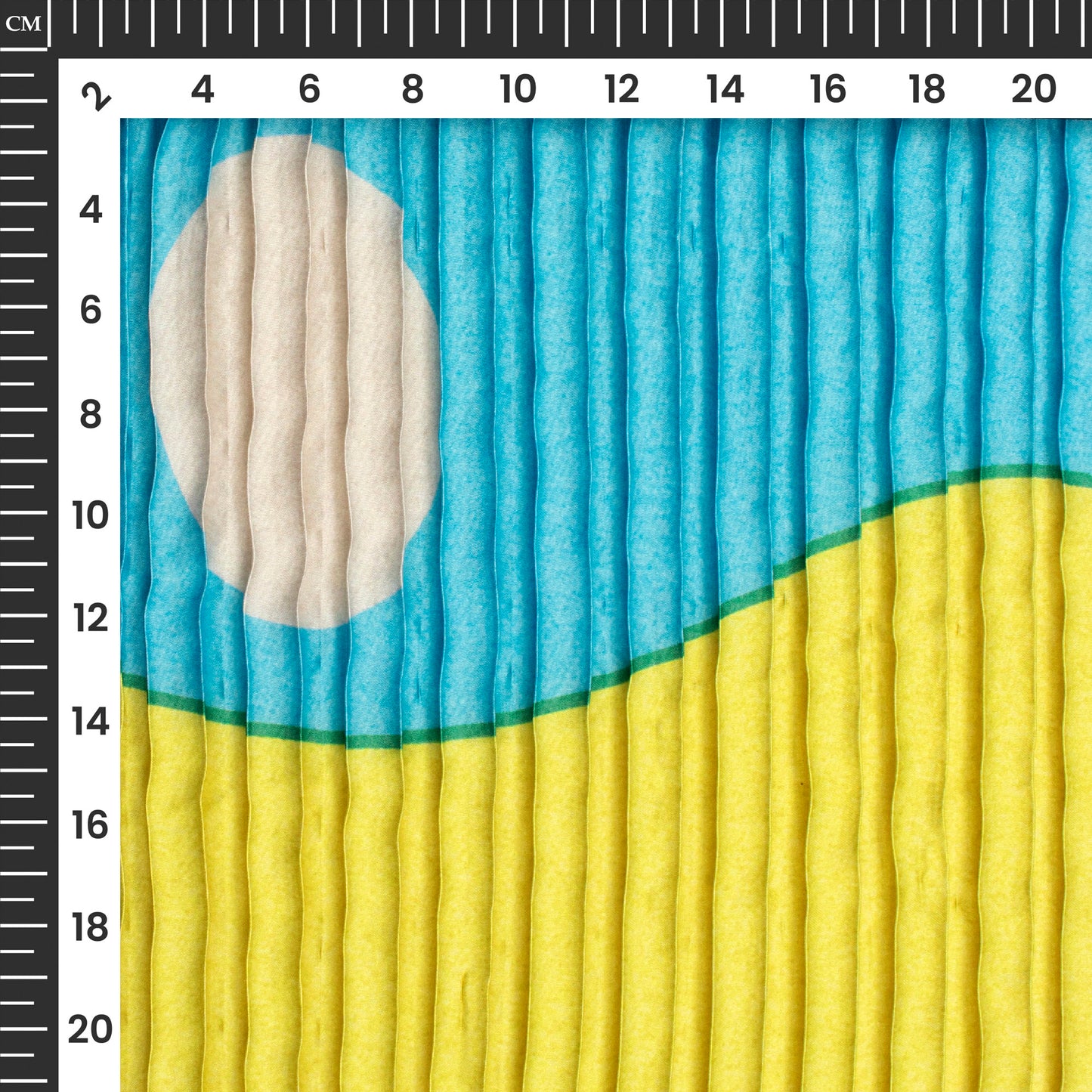 Lemon Yellow Abstract Digital Print Japan Satin Pleated Fabric