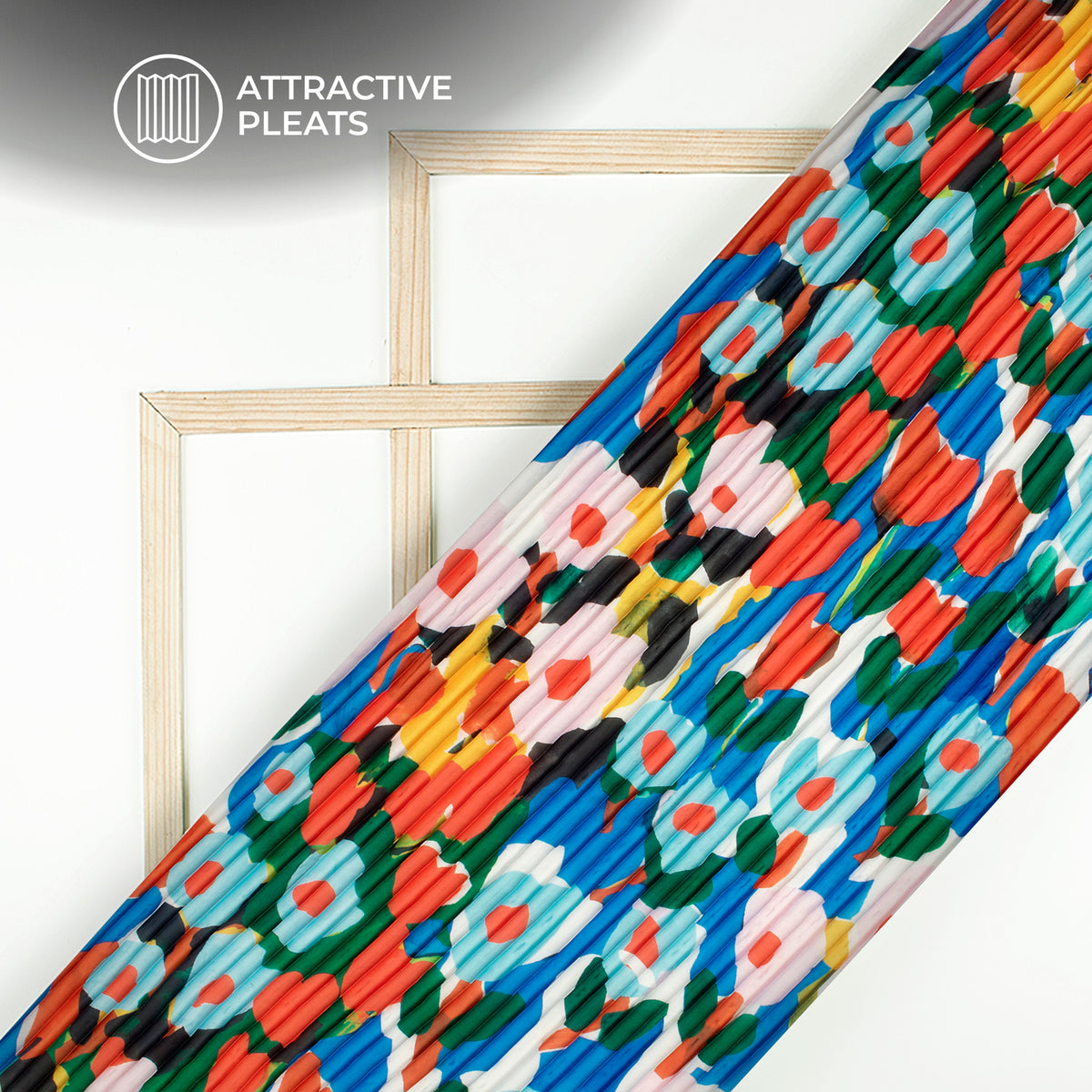 Royal Blue Abstract Digital Print Japan Satin Pleated Fabric