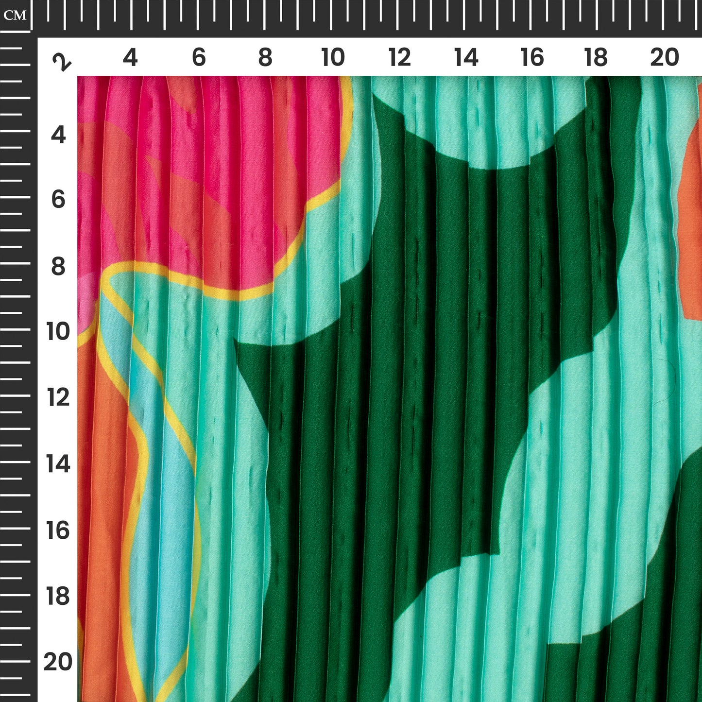 Castleton Green Abstract Digital Print Japan Satin Pleated Fabric