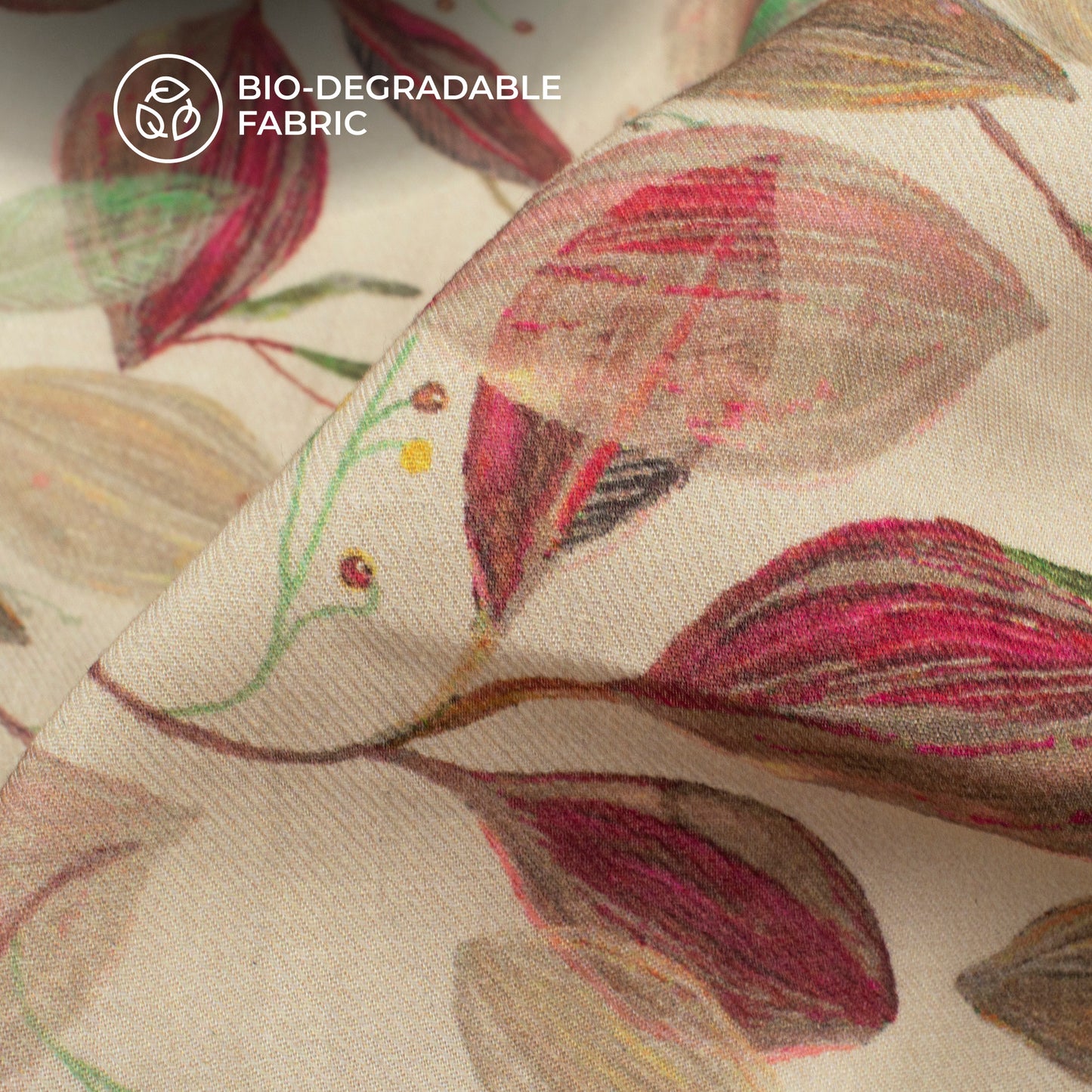 Cream Leaf Printed Sustainable Milk Fabric