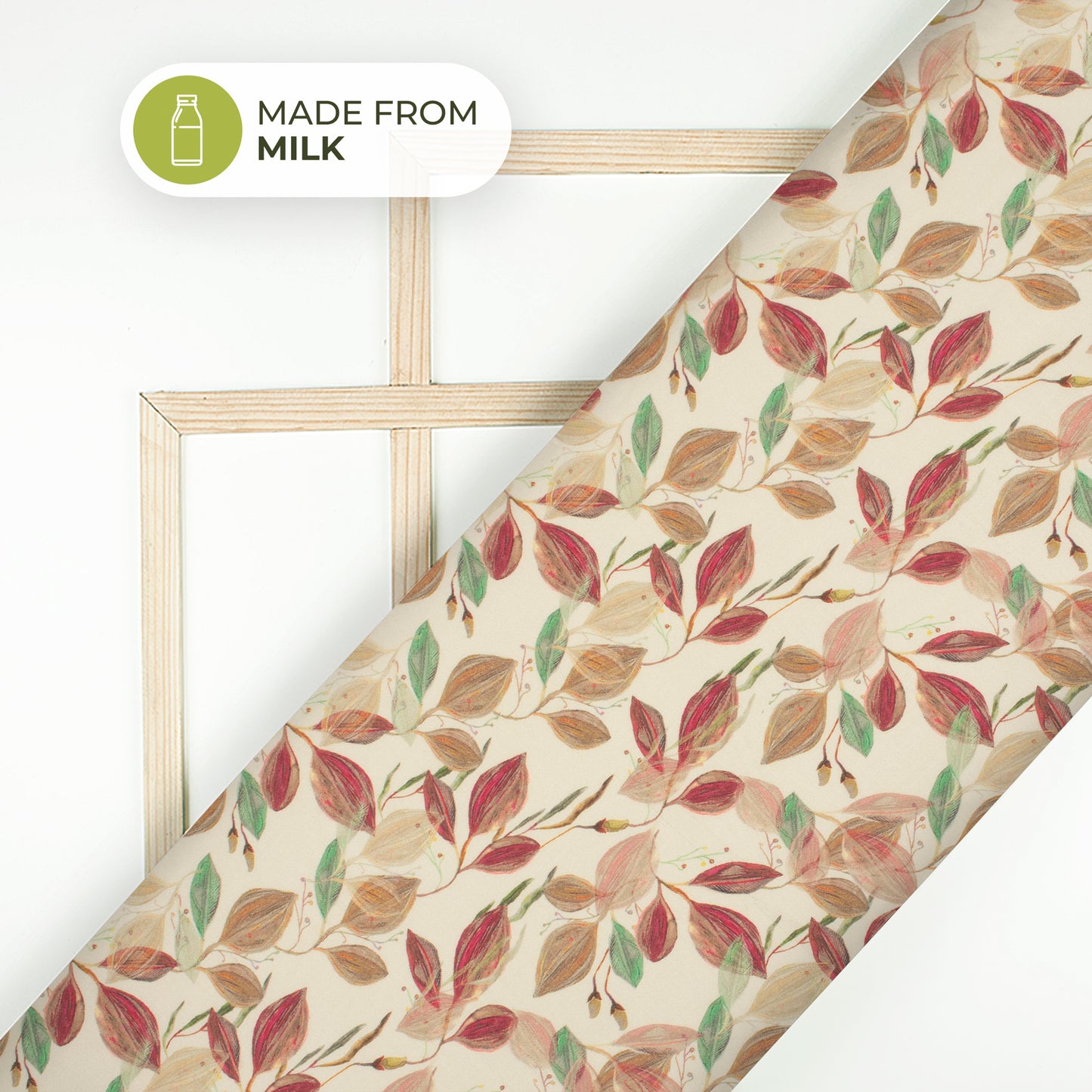 Cream Leaf Printed Sustainable Milk Fabric