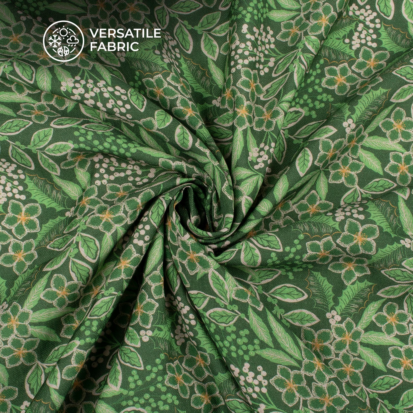 Dark Green Floral Printed Sustainable Milk Fabric