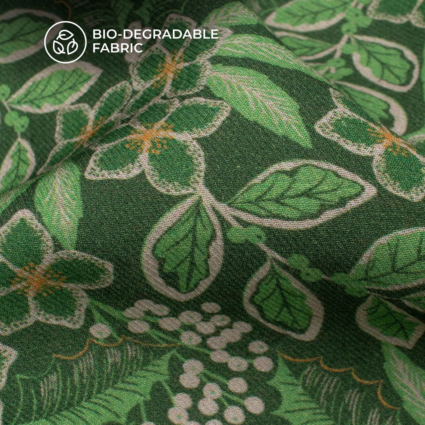 Dark Green Floral Printed Sustainable Milk Fabric