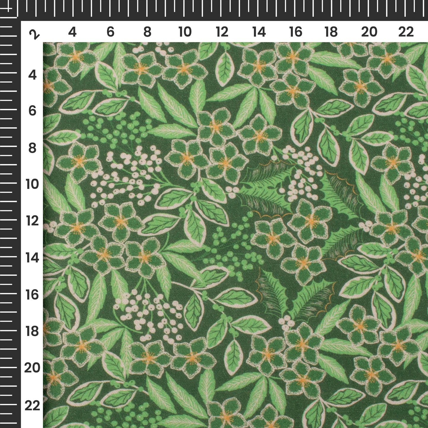 Dark Green Floral Printed Sustainable Milk Fabric