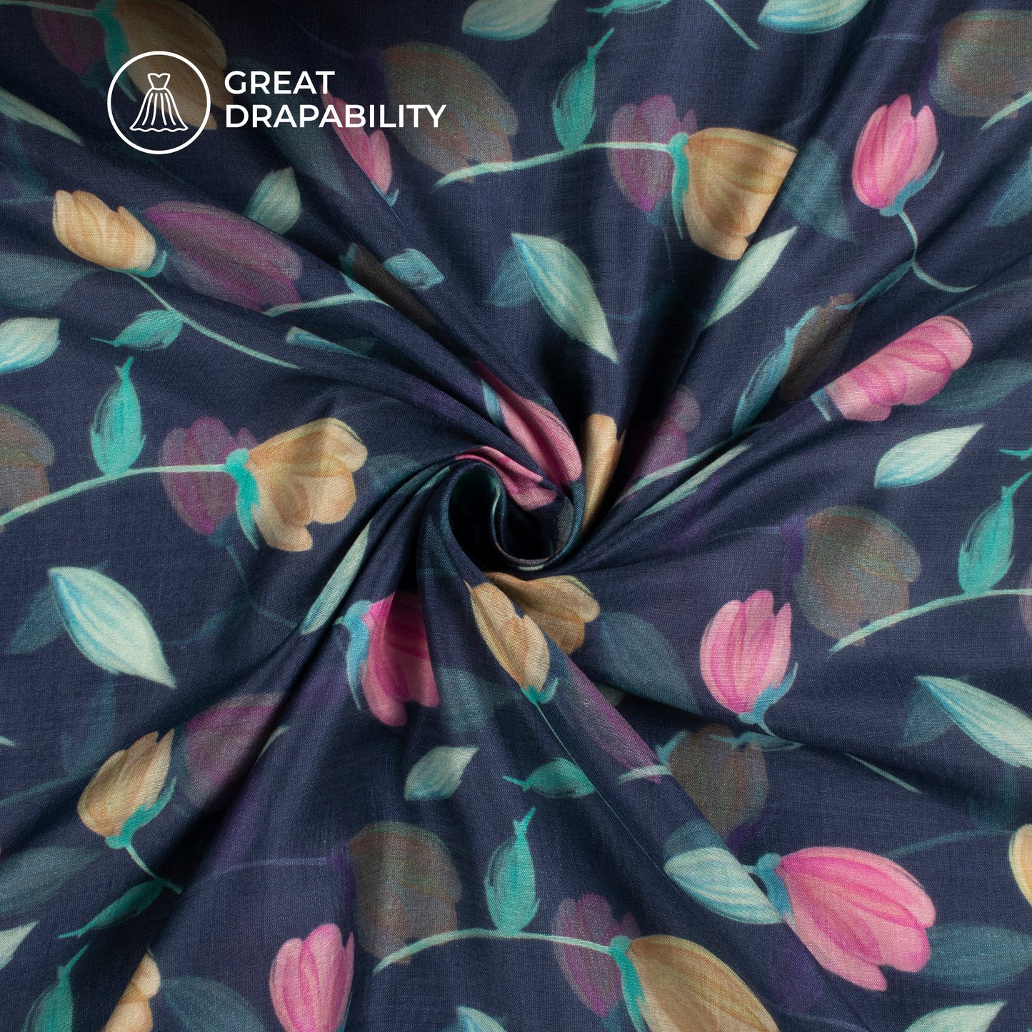 Indigo Blue Floral Printed Sustainable Orange Fabric