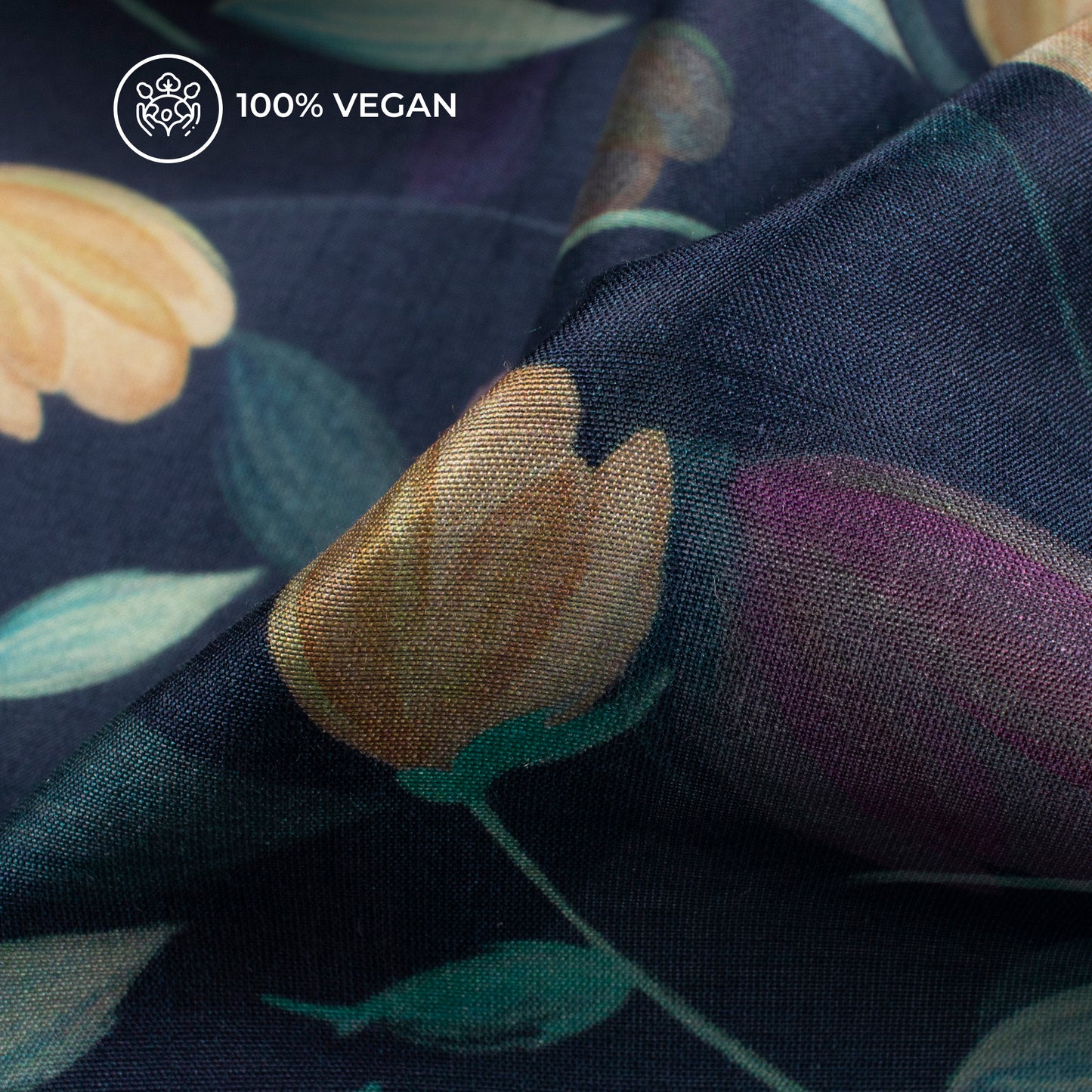 Indigo Blue Floral Printed Sustainable Orange Fabric