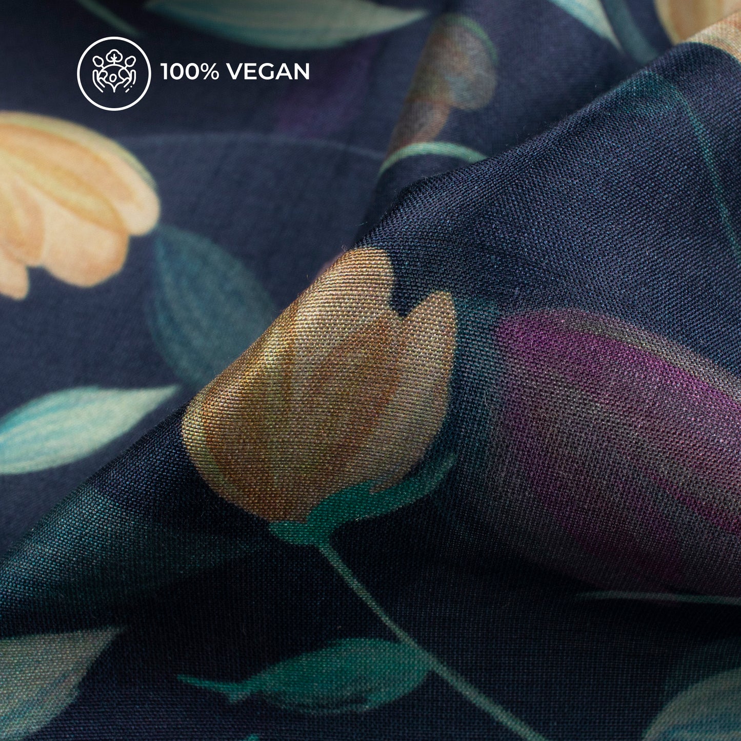 Indiigo Blue Floral Printed Sustainable Orange Fabric