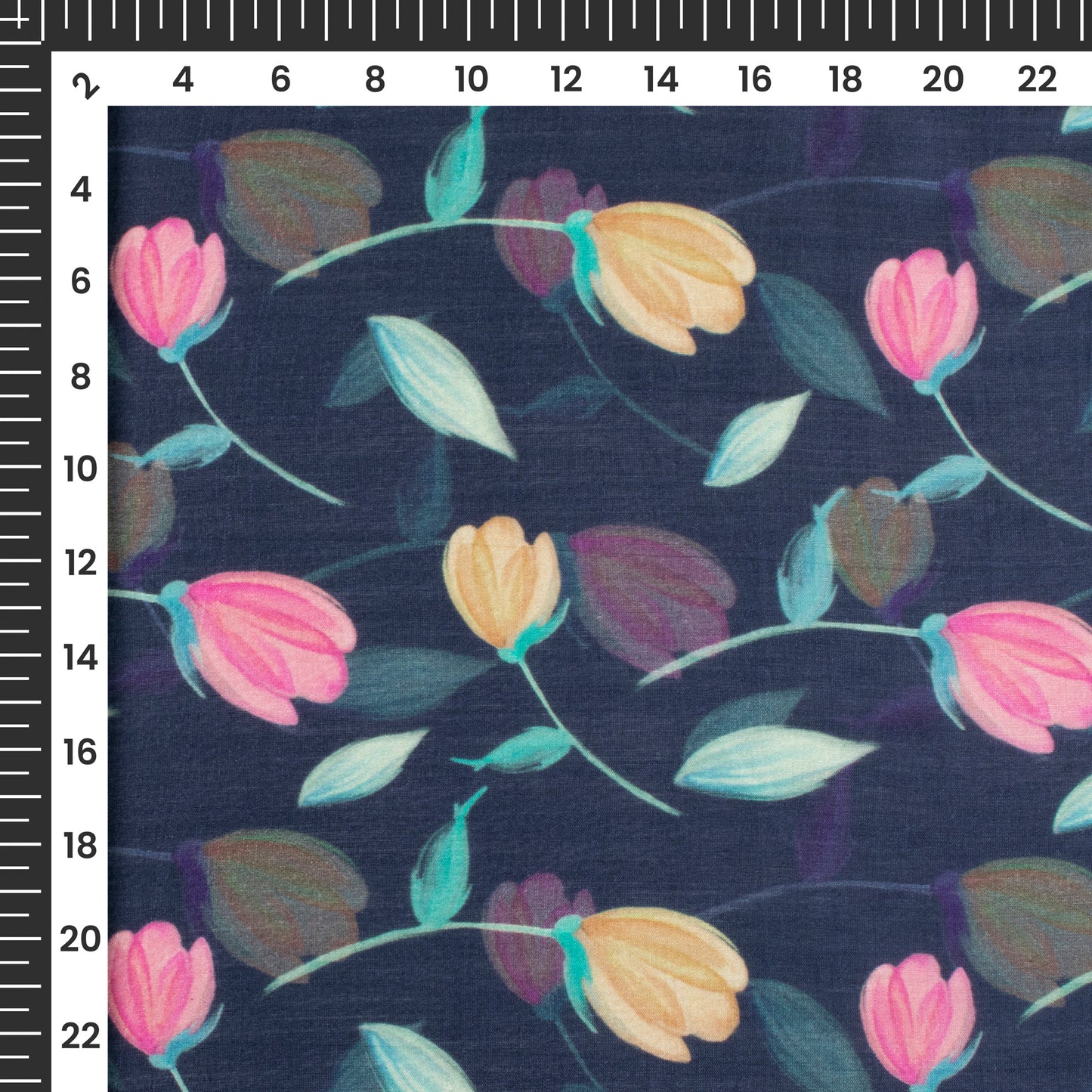 Indigo Blue Floral Printed Sustainable Orange Fabric