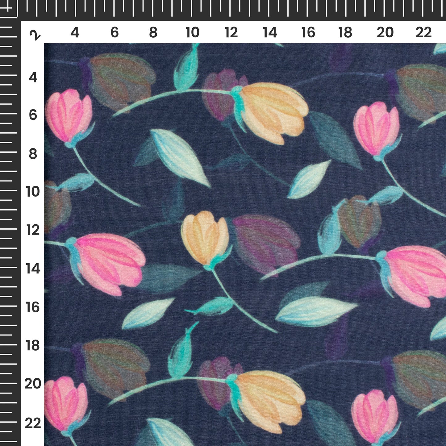 Indiigo Blue Floral Printed Sustainable Orange Fabric
