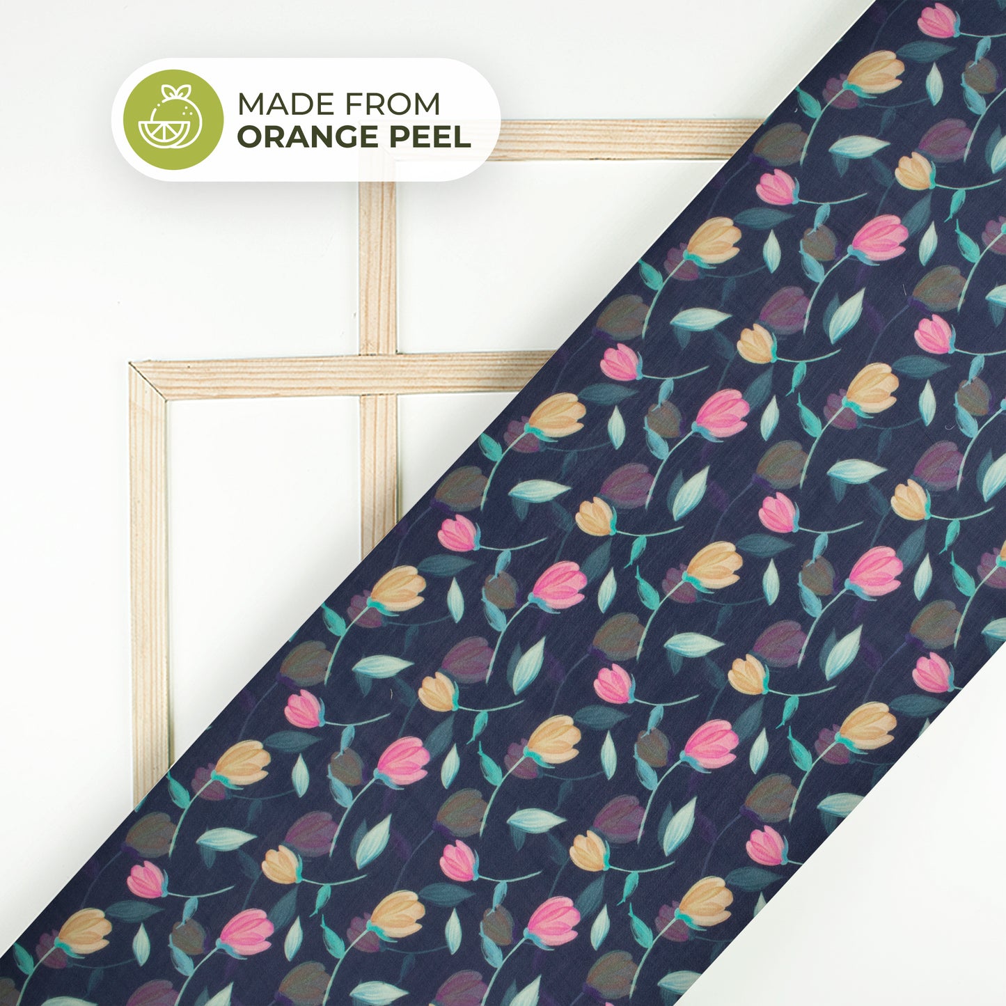 Indiigo Blue Floral Printed Sustainable Orange Fabric