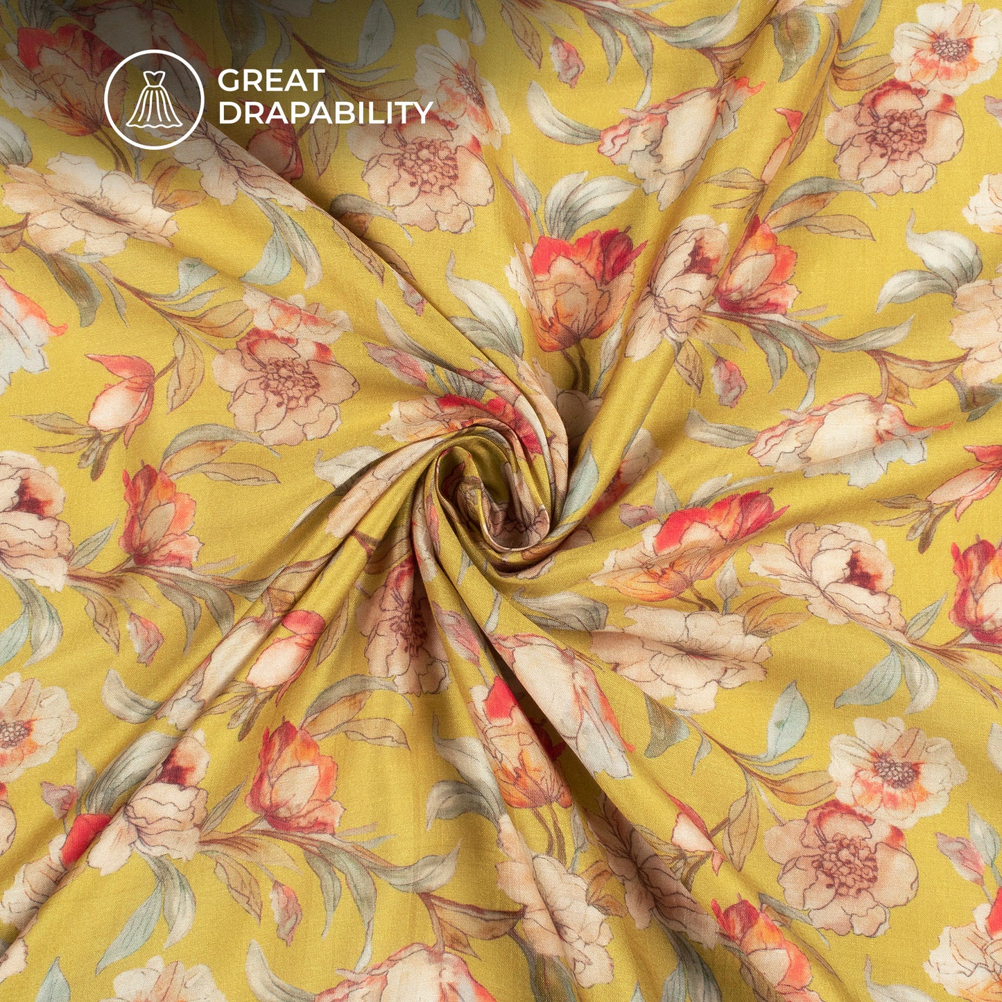 Butter Yellow Floral Printed Sustainable Orange Fabric