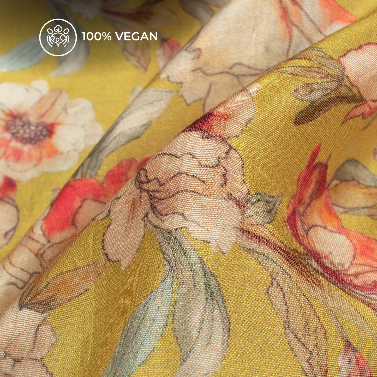 Butter Yellow Floral Printed Sustainable Orange Fabric