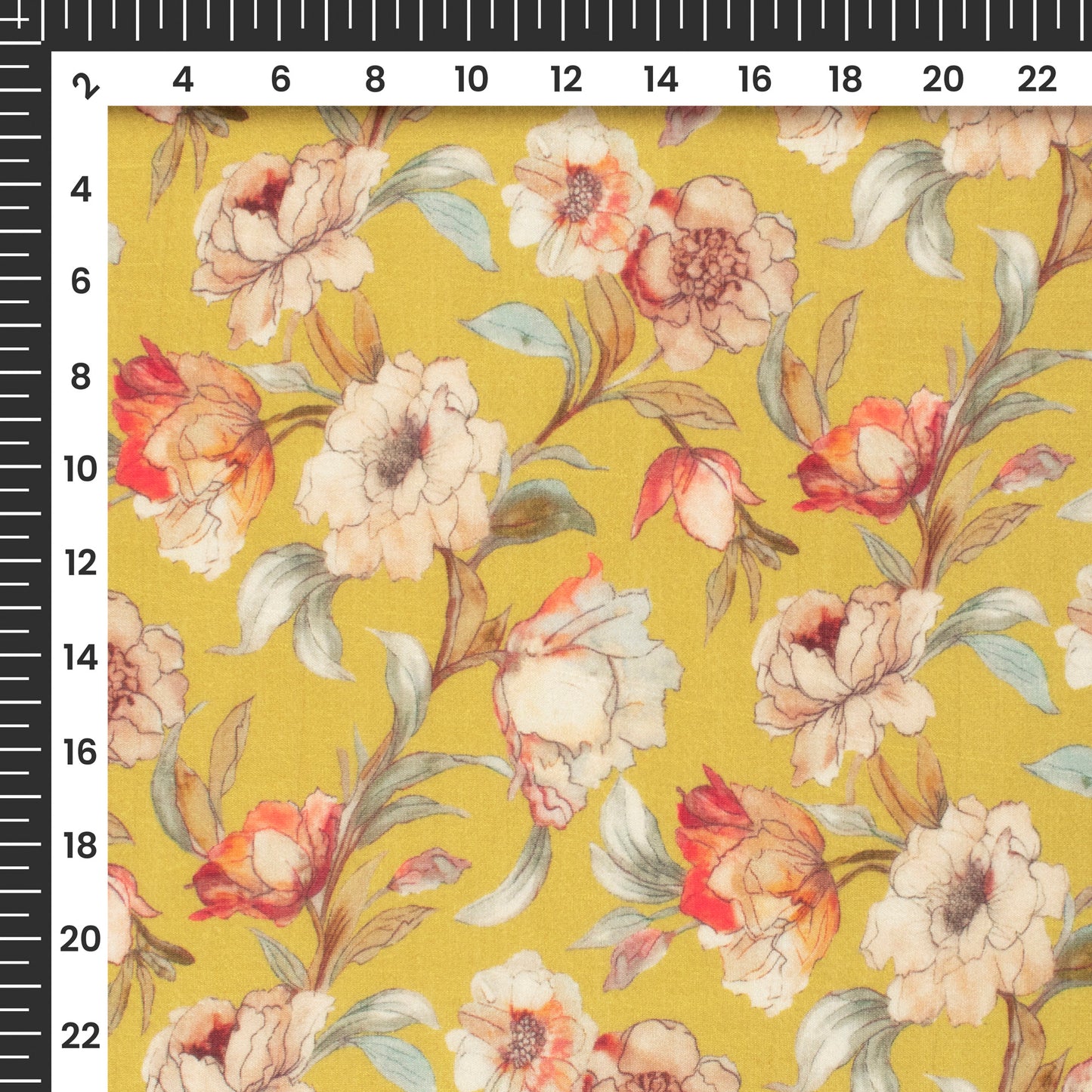 Butter Yellow Floral Printed Sustainable Orange Fabric