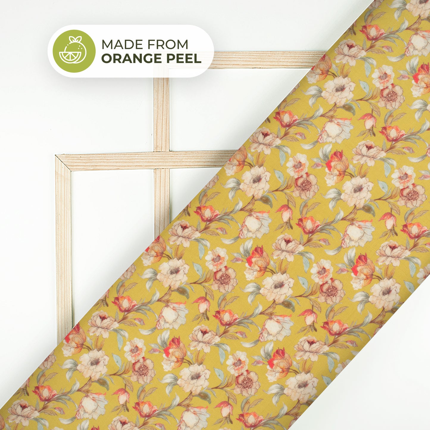 Butter Yellow Floral Printed Sustainable Orange Fabric