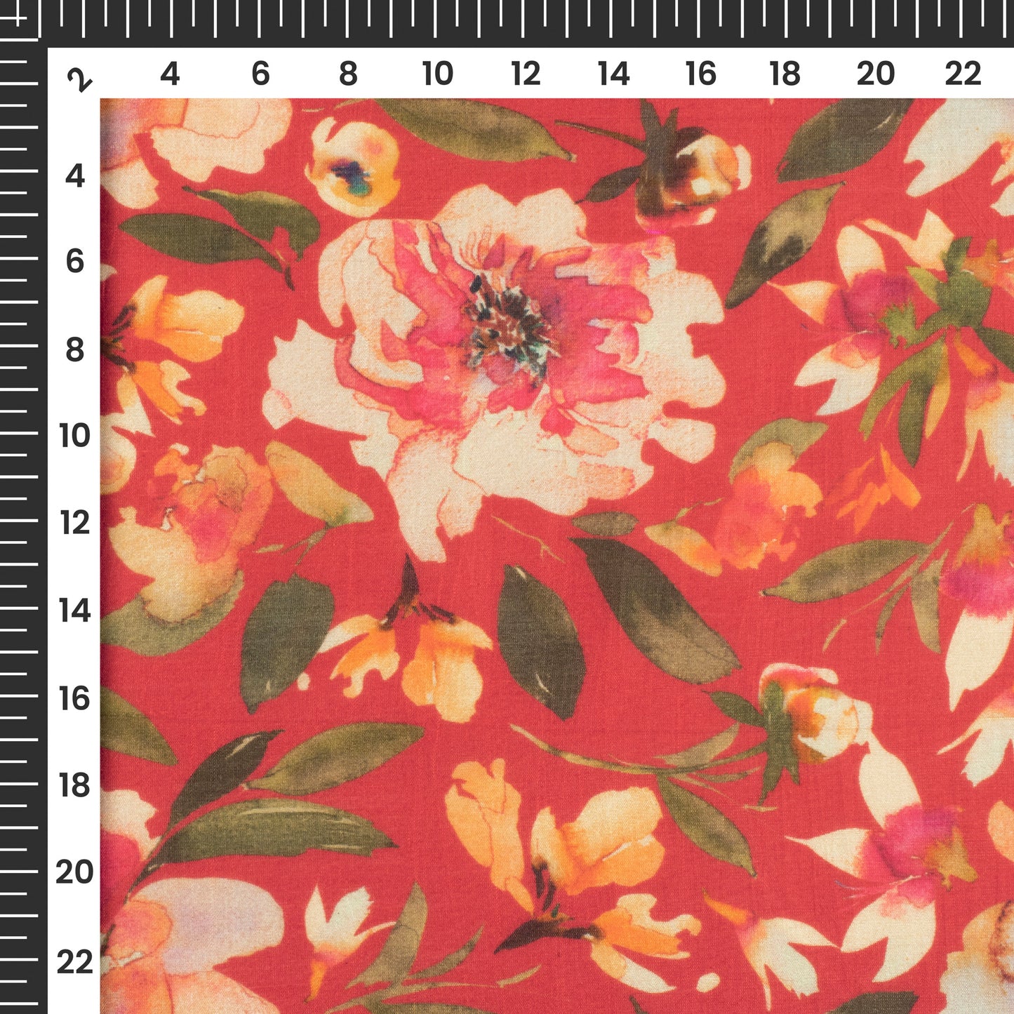 Carmine Red Floral Printed Sustainable Orange Fabric