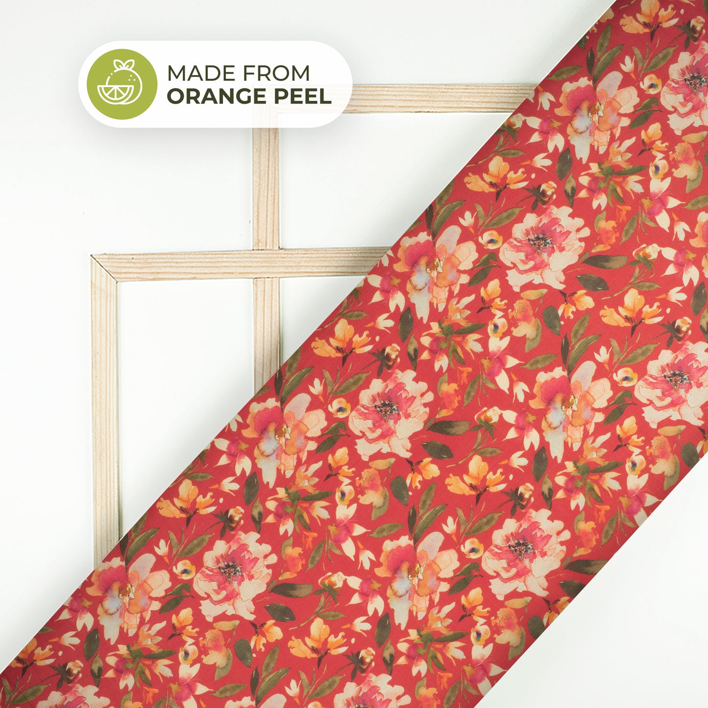 Carmine Red Floral Printed Sustainable Orange Fabric