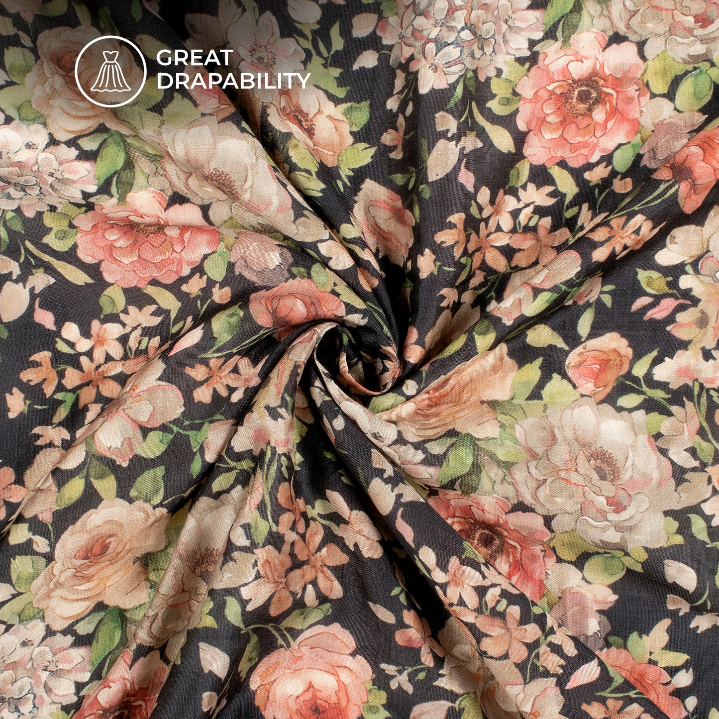 Dark Pink Floral Printed Sustainable Orange Fabric