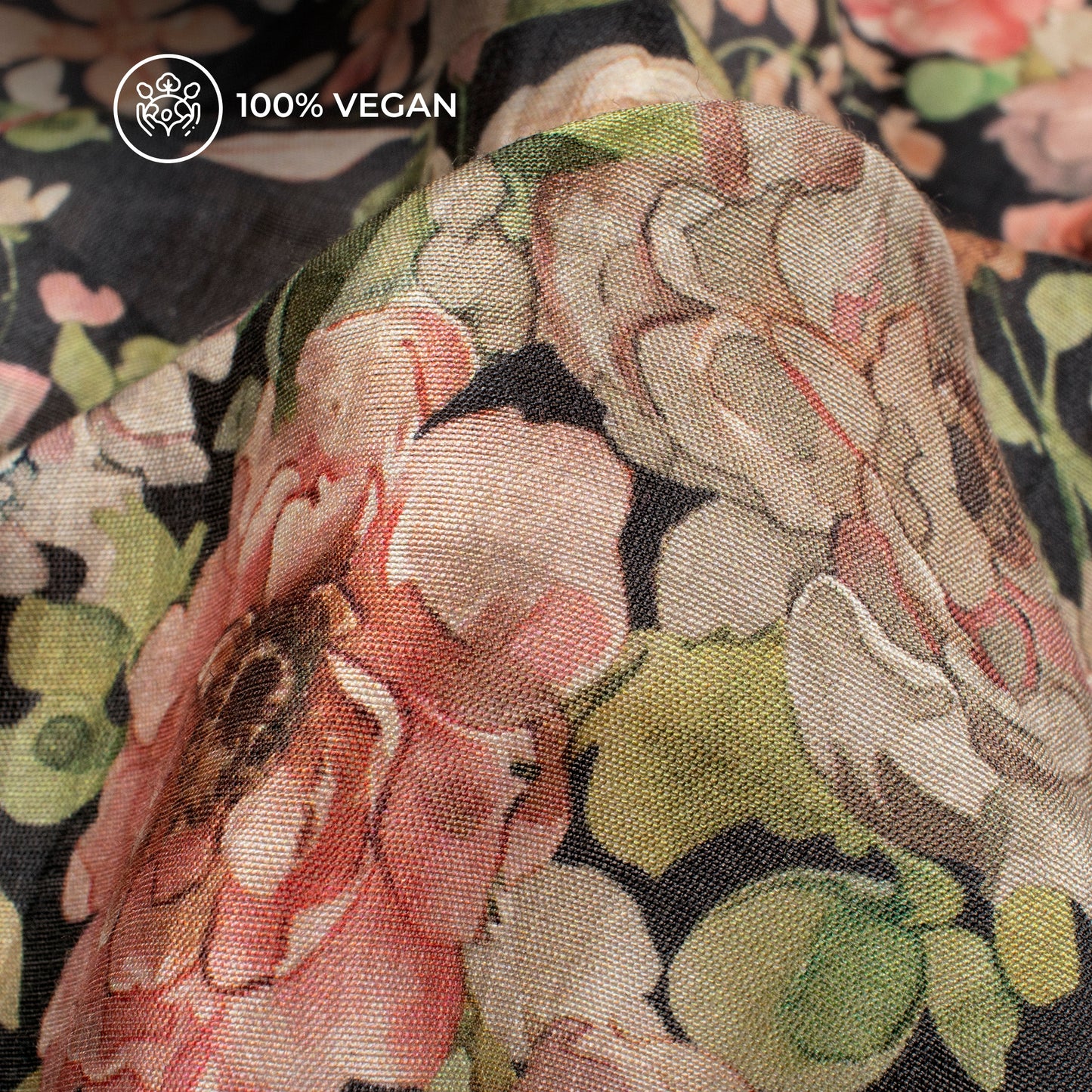 Dark Pink Floral Printed Sustainable Orange Fabric