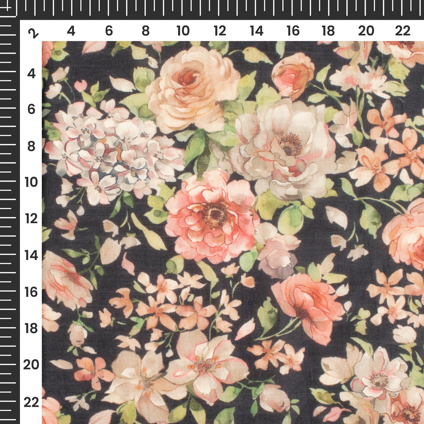 Dark Pink Floral Printed Sustainable Orange Fabric