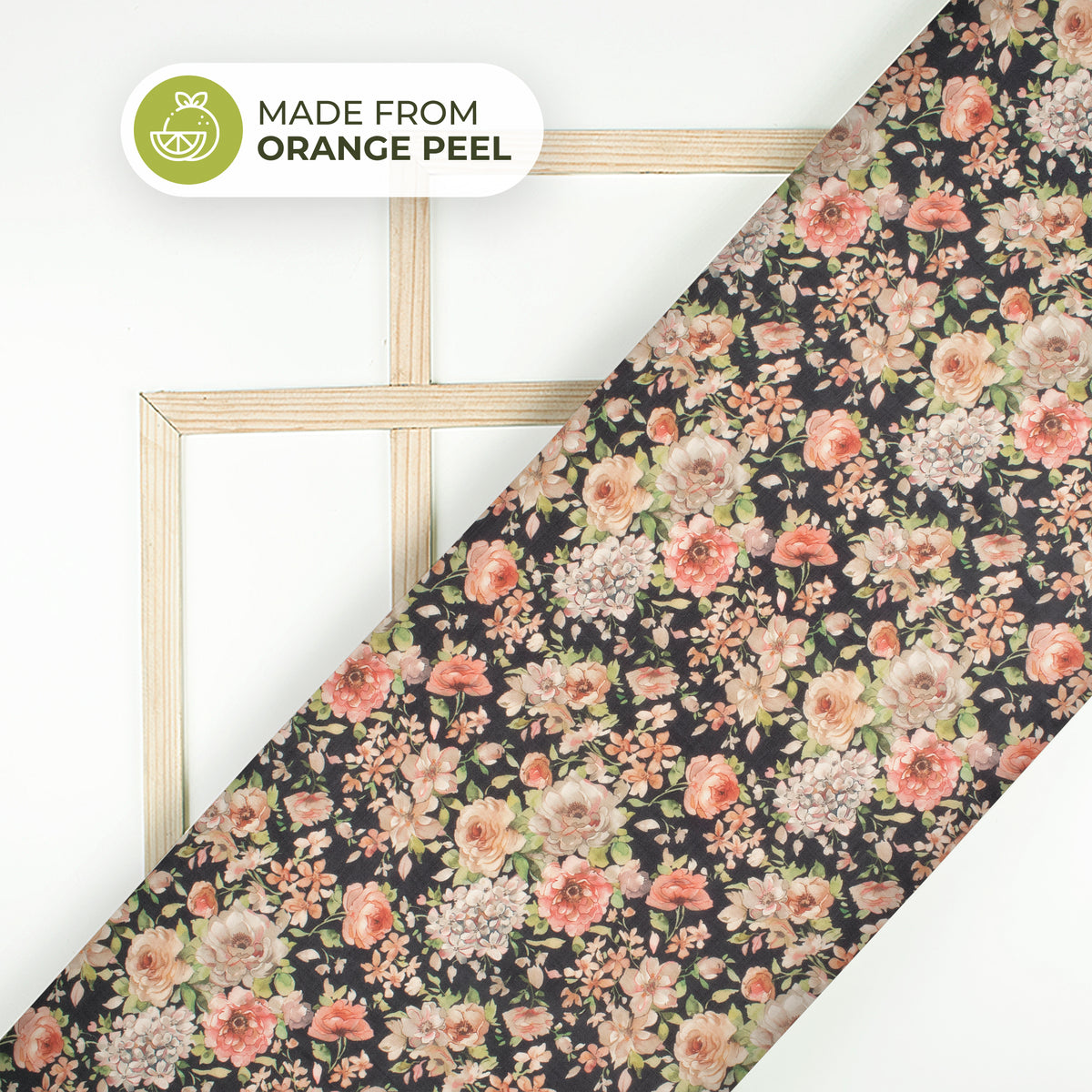 Dark Pink Floral Printed Sustainable Orange Fabric