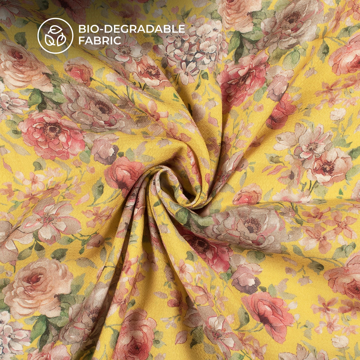 Amber Yellow Floral Printed Sustainable Eucalyptus Fabric