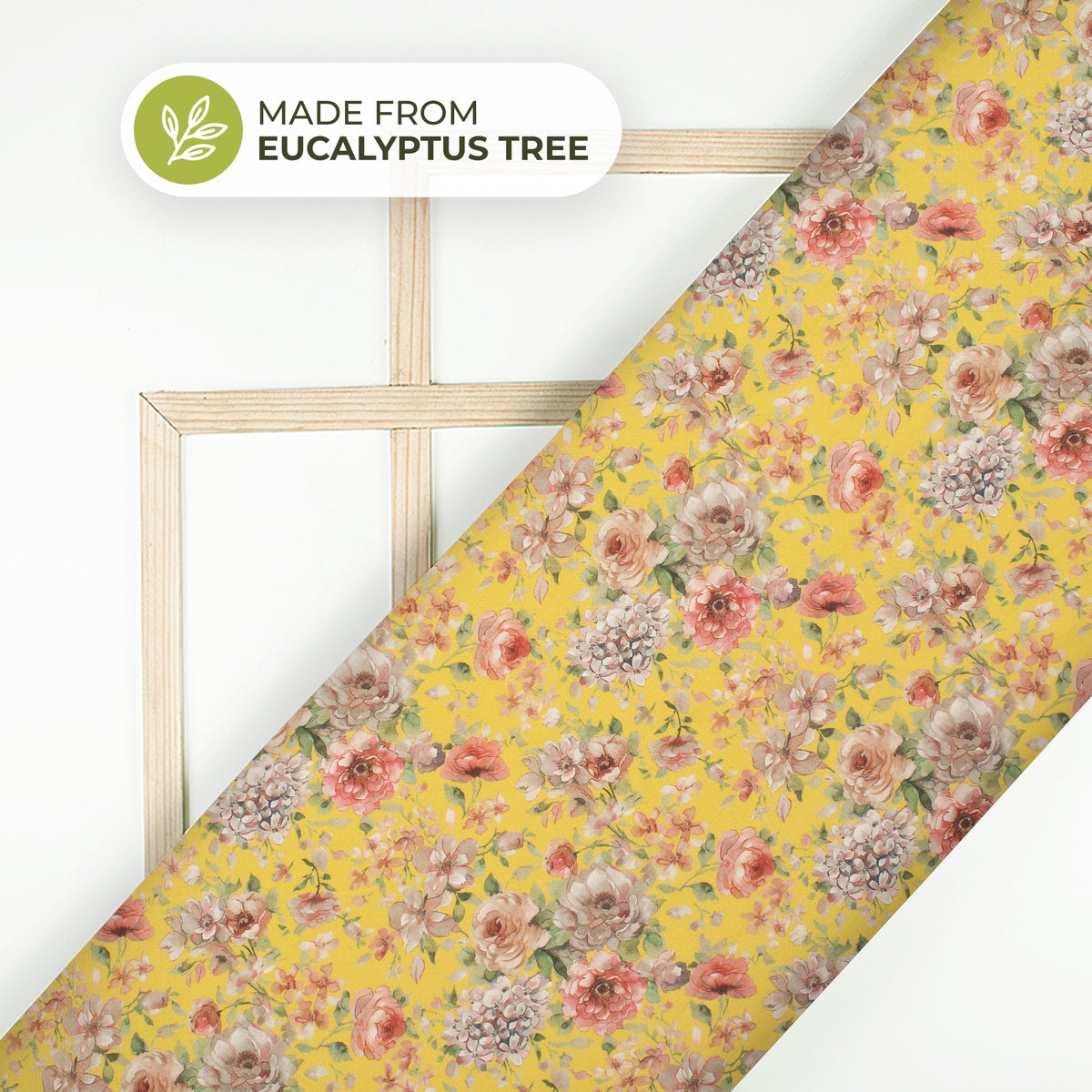 Amber Yellow Floral Printed Sustainable Eucalyptus Fabric